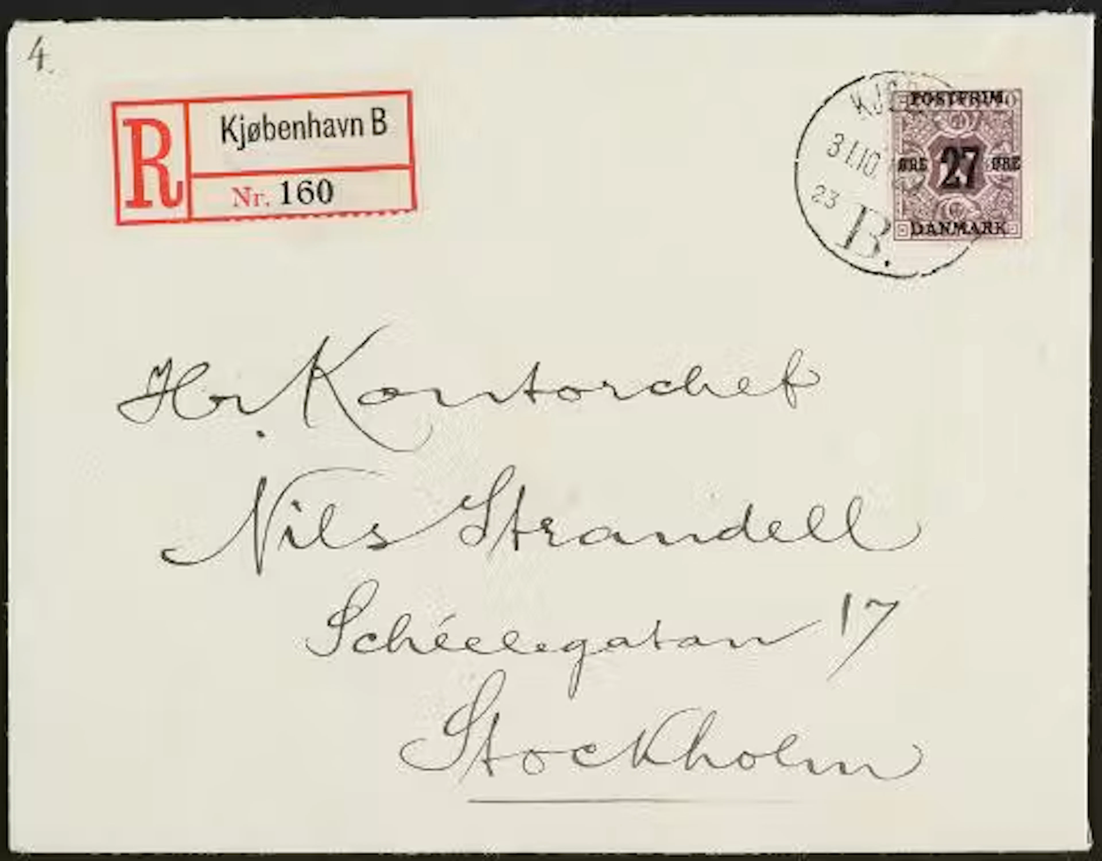 1918. Surcharge. 27/10 Øre, violet. Perf. 12 3/4, wmk. Crown. Correctly