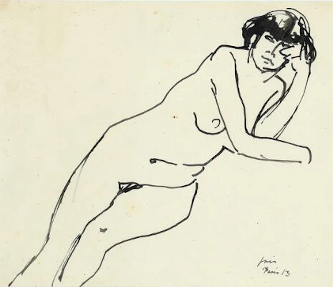 Jais Nielsen: Model study. Signed Jais, Paris, 13. Ink on paper. Visible