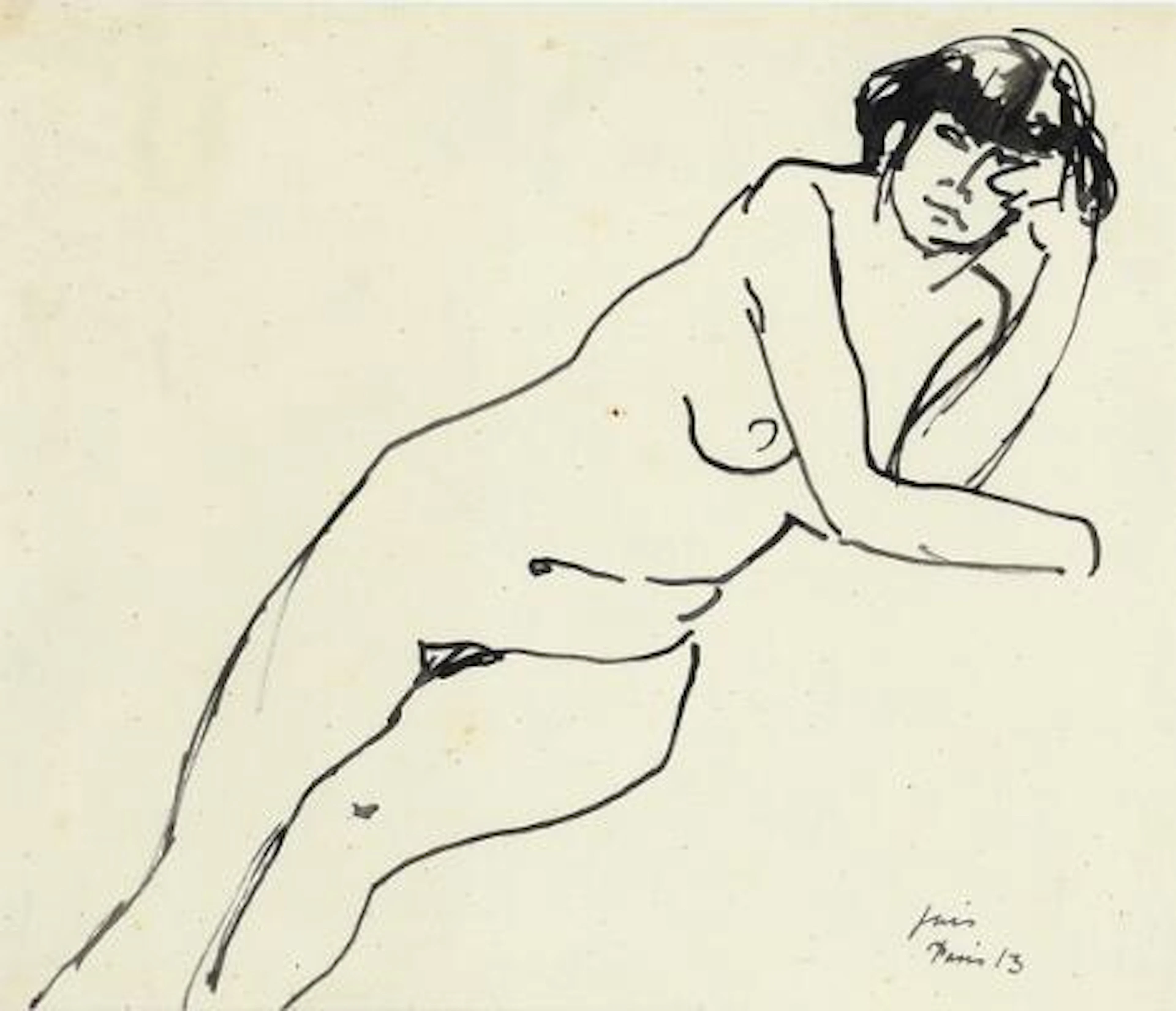 Jais Nielsen: Model study. Signed Jais, Paris, 13. Ink on paper. Visible