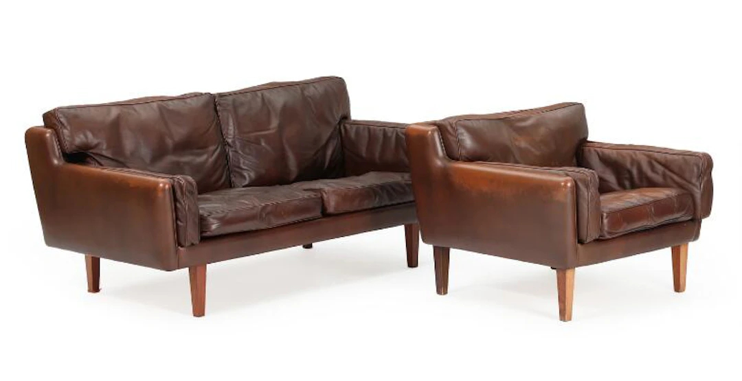 Illum Wikkelsø: Two seater sofa and easy chair with rosewood legs