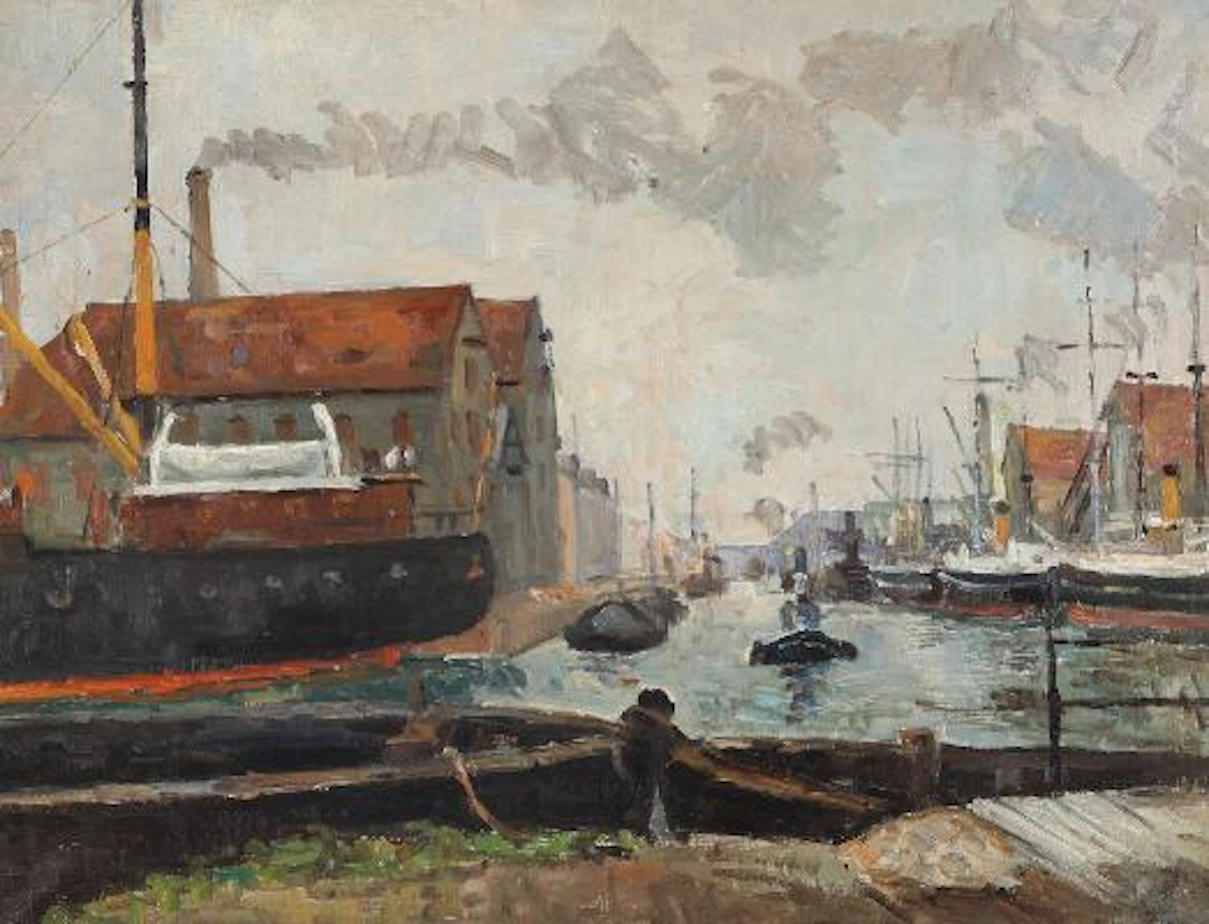 Painter unknonw, 20th century: Harbour scenery. Signed A. Juel Nielsen.