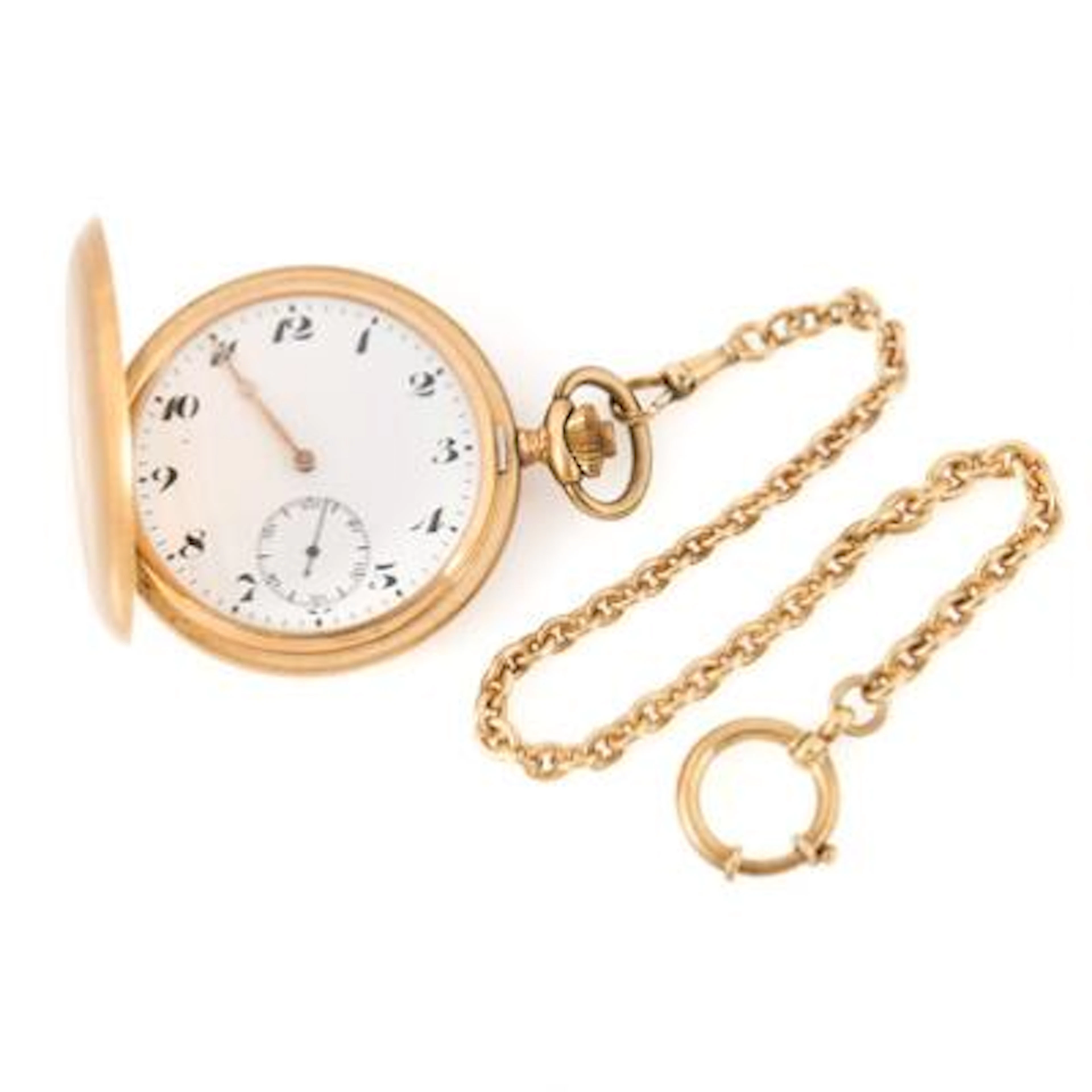 Double-cased pocket watch of 14k gold. Mechanical movement with lever