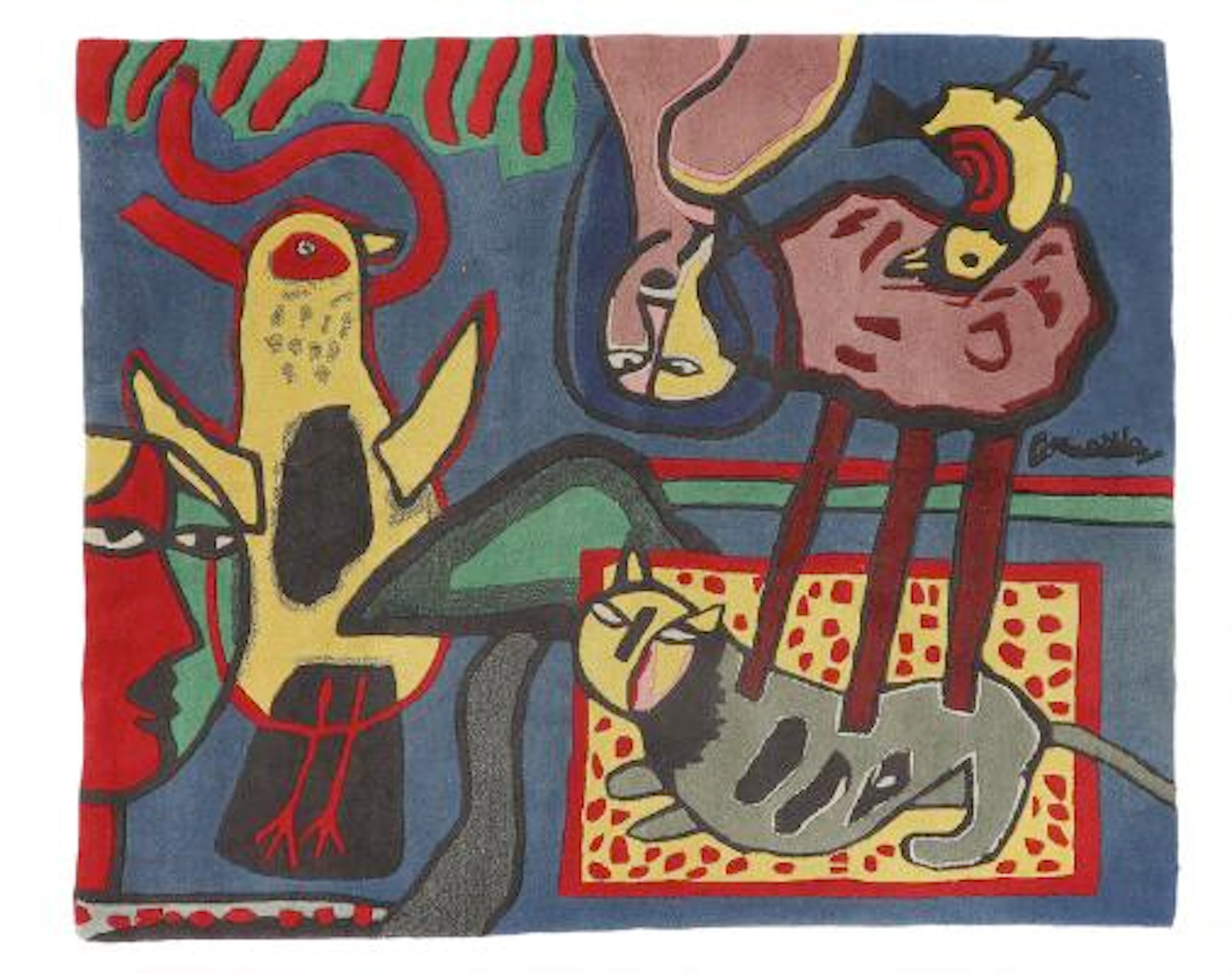 Corneille: "Rêve aquatique". Wool rug with woven signature, signed