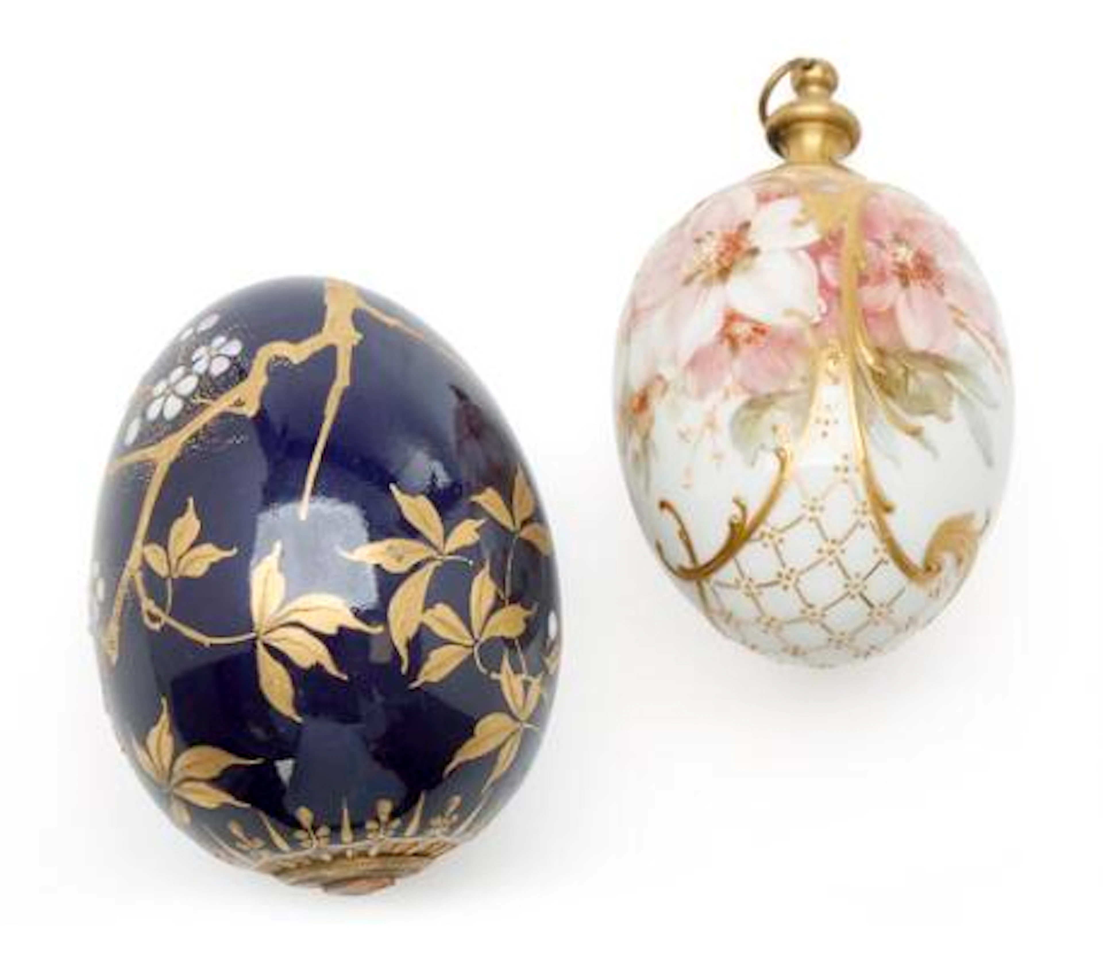 Two German porcelain perfume bottle eggs. The Royal Porcelain Factory