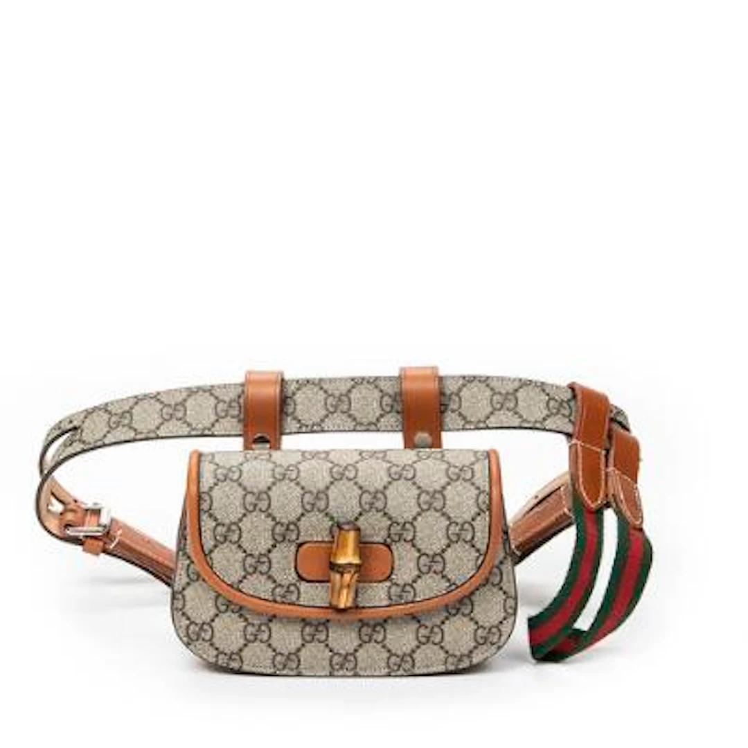 Gucci: 'Mini Bamboo 1947' belt bag in beige/brown monogram coated
