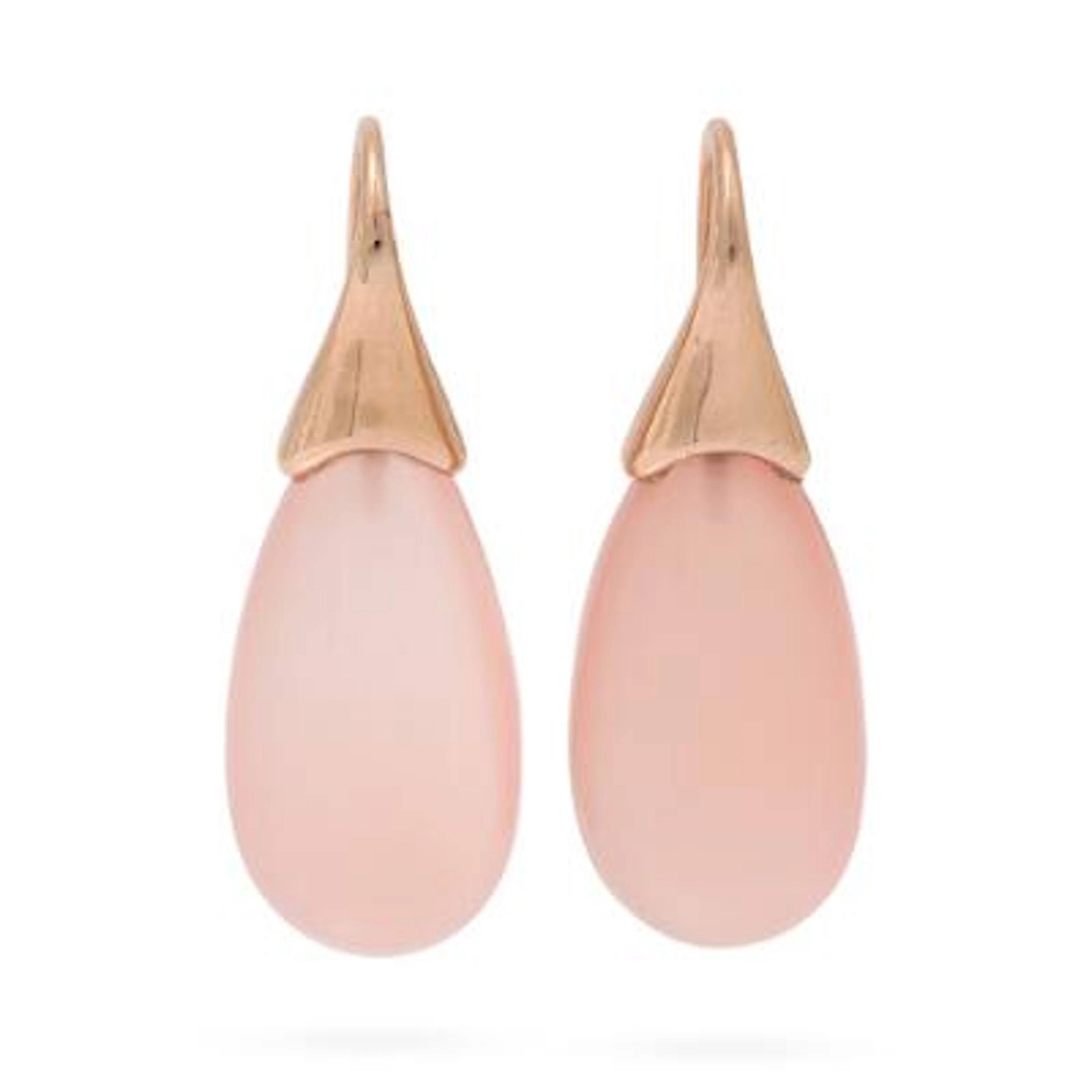 A pair of Chalcedony ear pendants eact set with a pink chalcedony