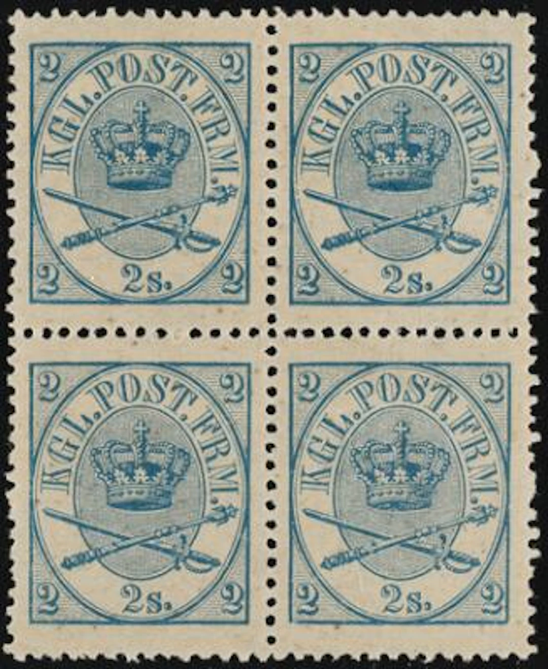 1864. 2 sk. blue. 6. print. Perfect MNH block of 4. All stamps with
