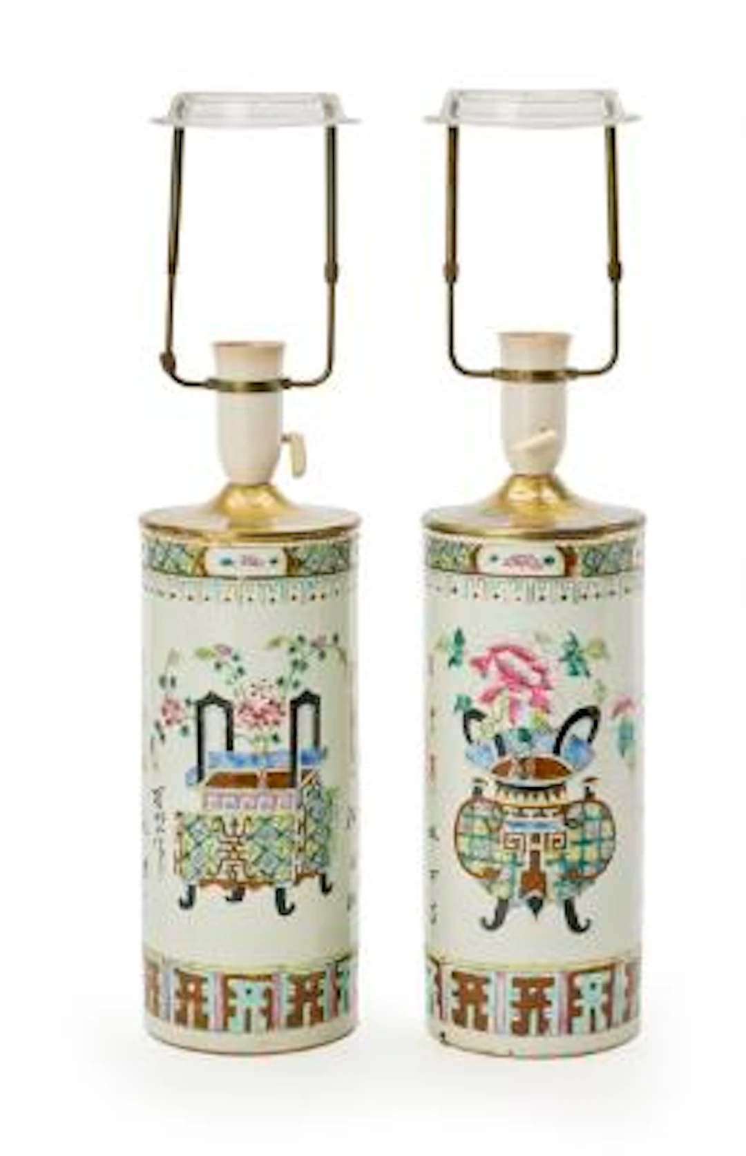 A pair of Chinese porcelain vases, cylindrical form, signed Zha Binghe.