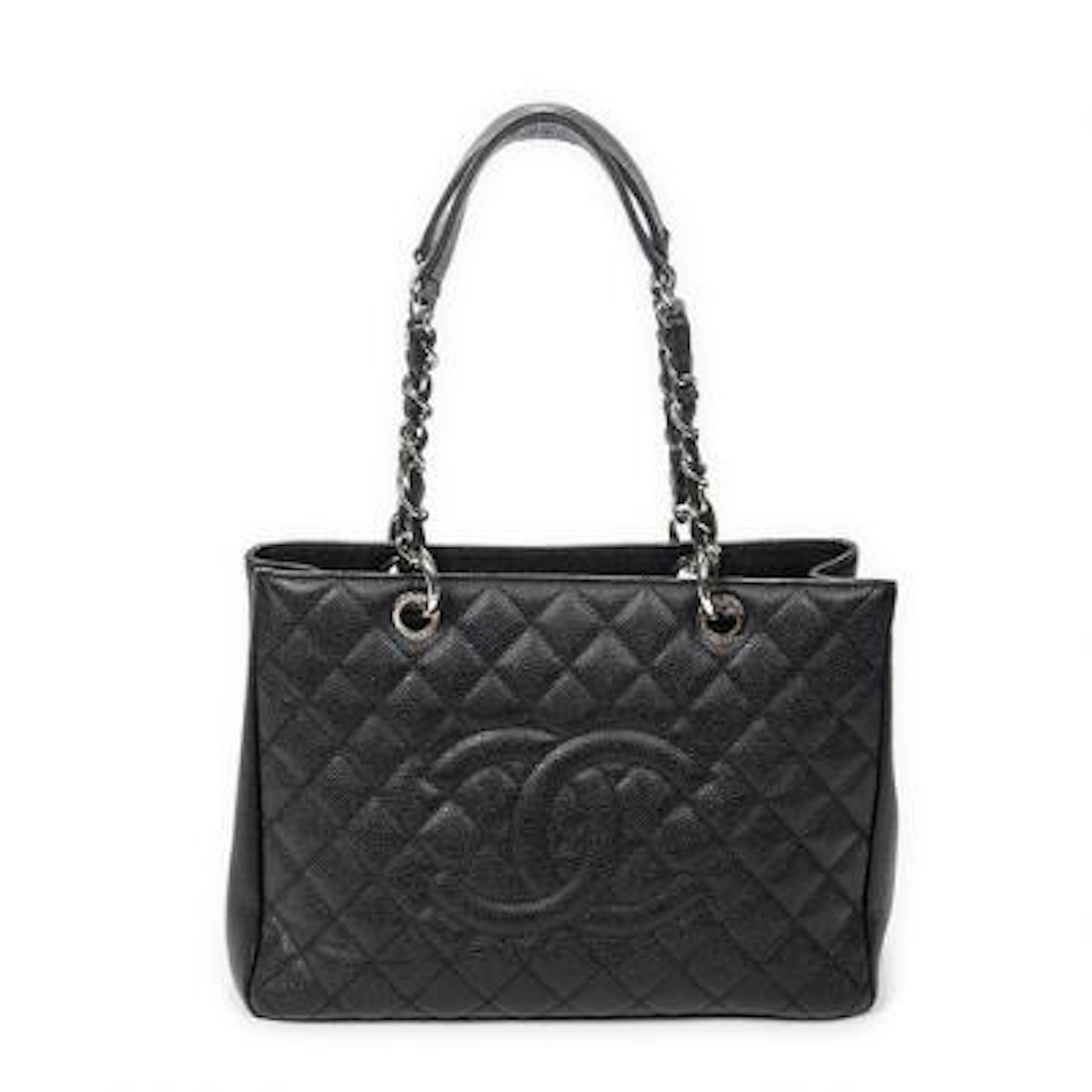 Chanel: "Grand Shopping" tote bag in black quilted leather with silver-toned