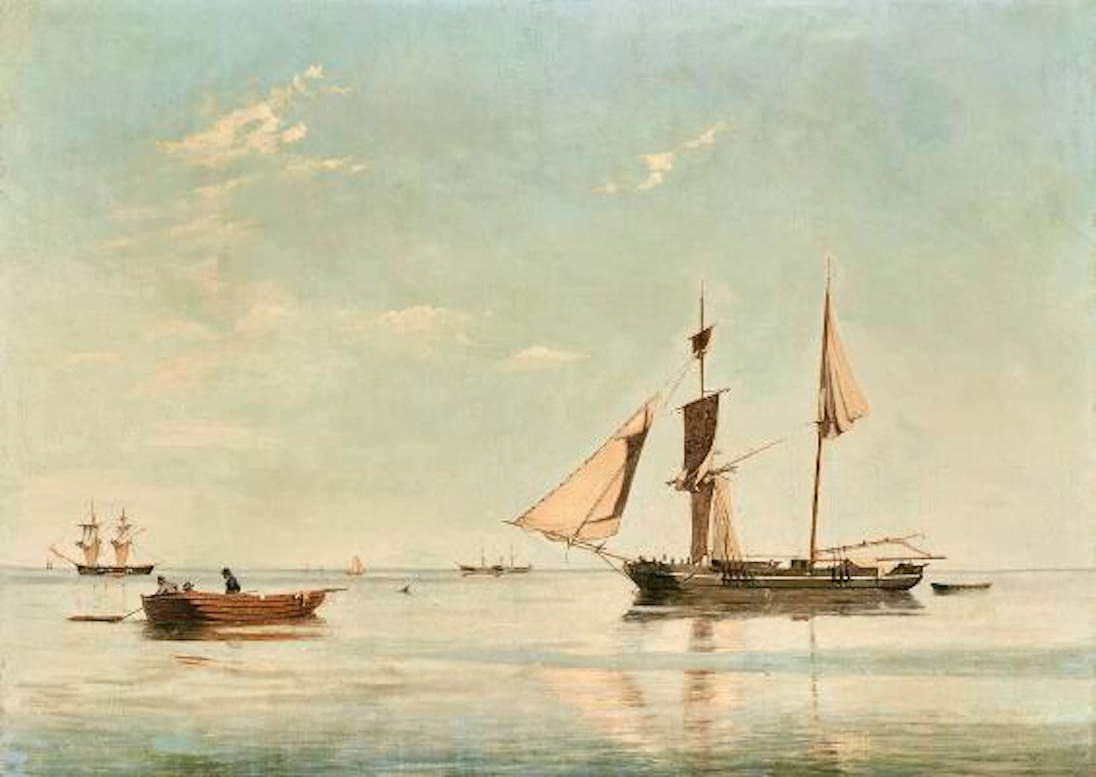 Anton Melbye: A quiet, sunny day at sea. Signed Anton Melbye and indistinctly
