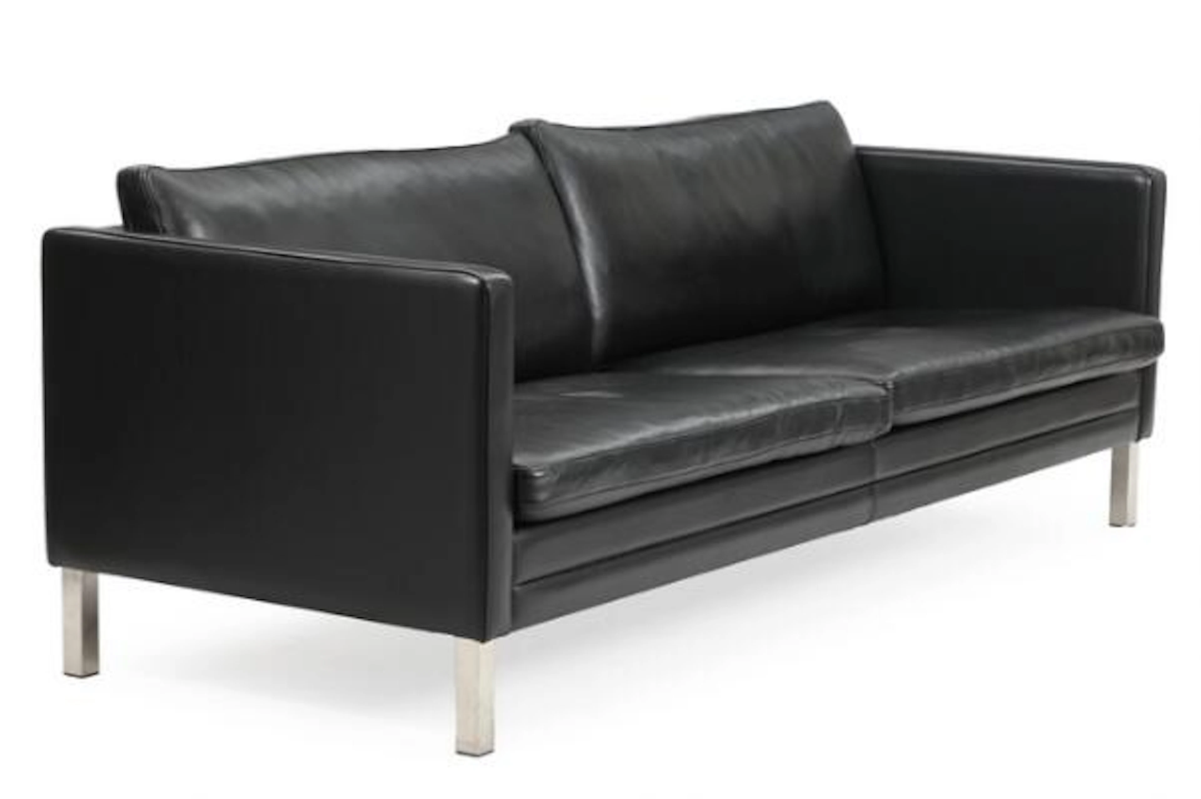 Mogens Hansen: Three-seater sofa with brushed steel legs, upholstered