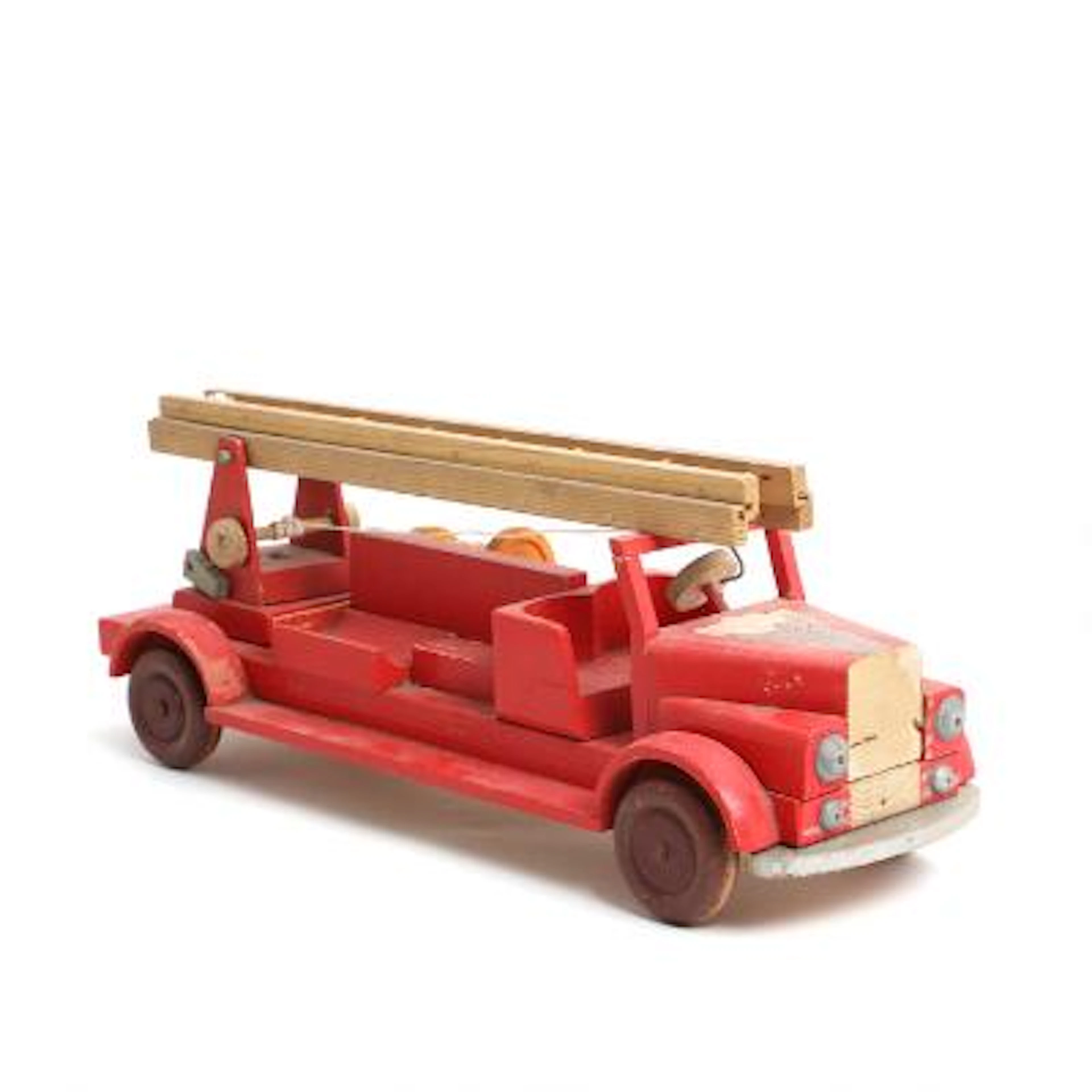 LEGO: A painted wooden firetruck. Model 315. Manufactured by LEGO
