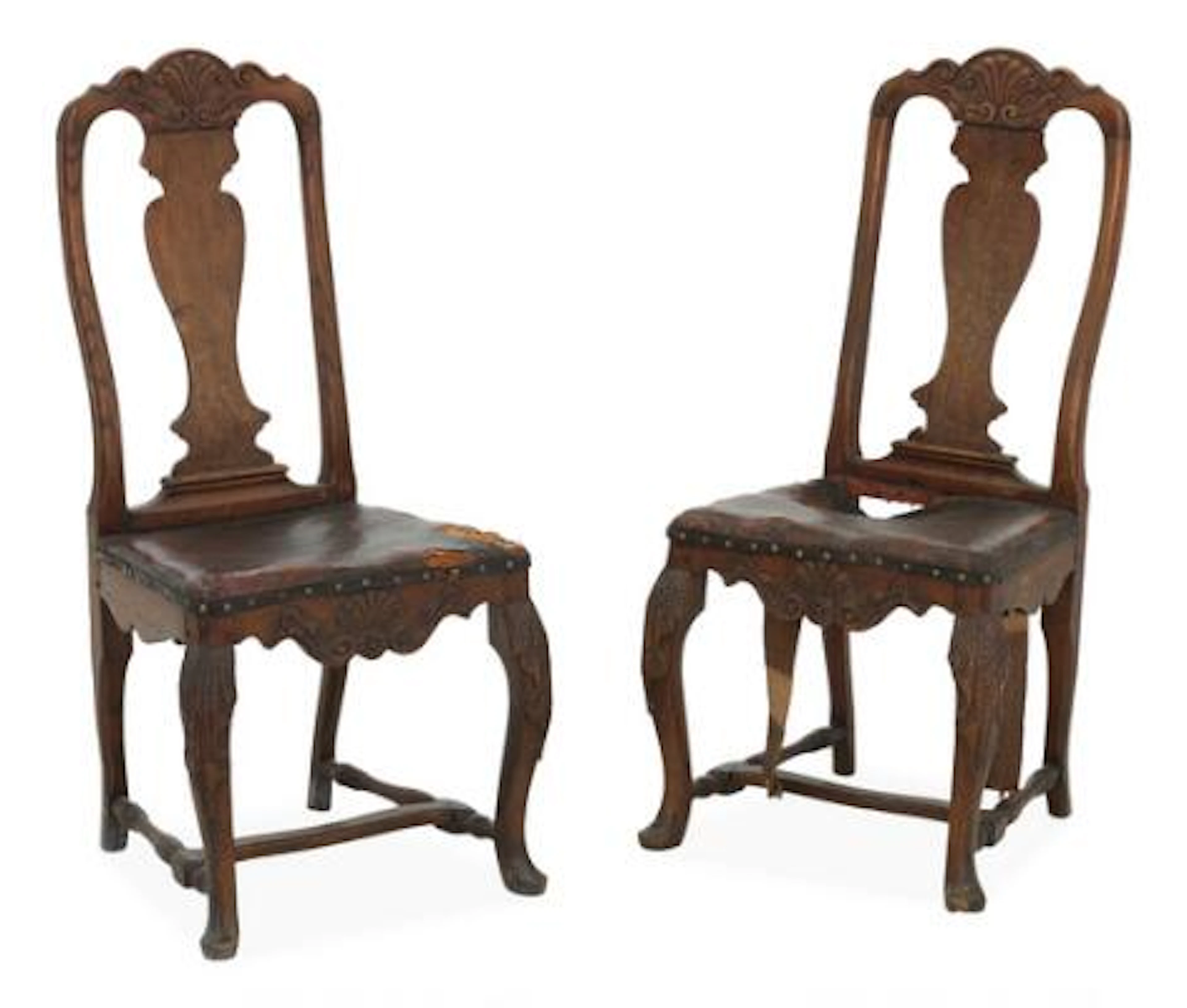 A pair of Danish Regency chairs of oak and beech, headboards and seats