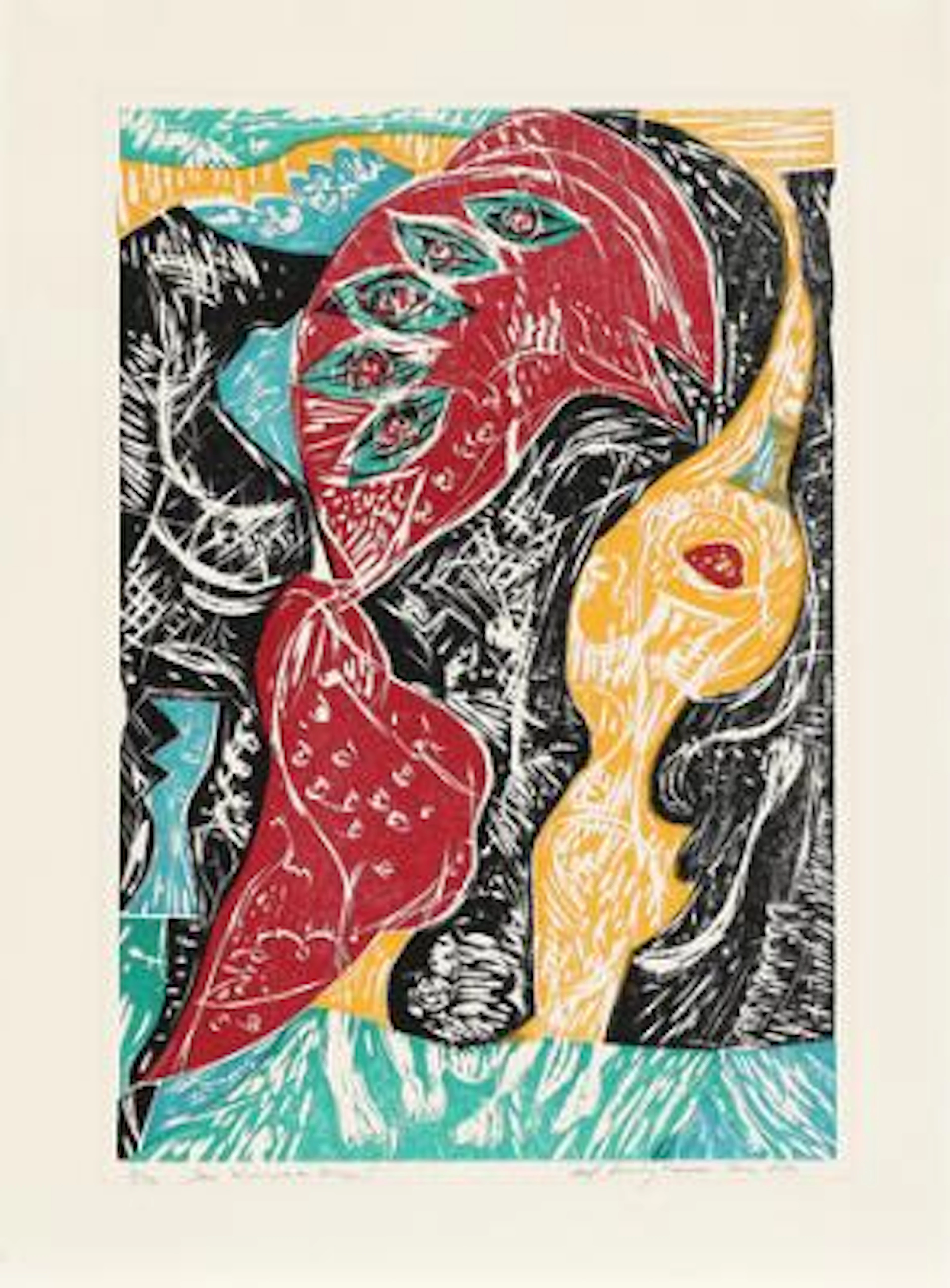 Carl-Henning Pedersen: "Den Himmelske Drage II". Lithograph in colours.