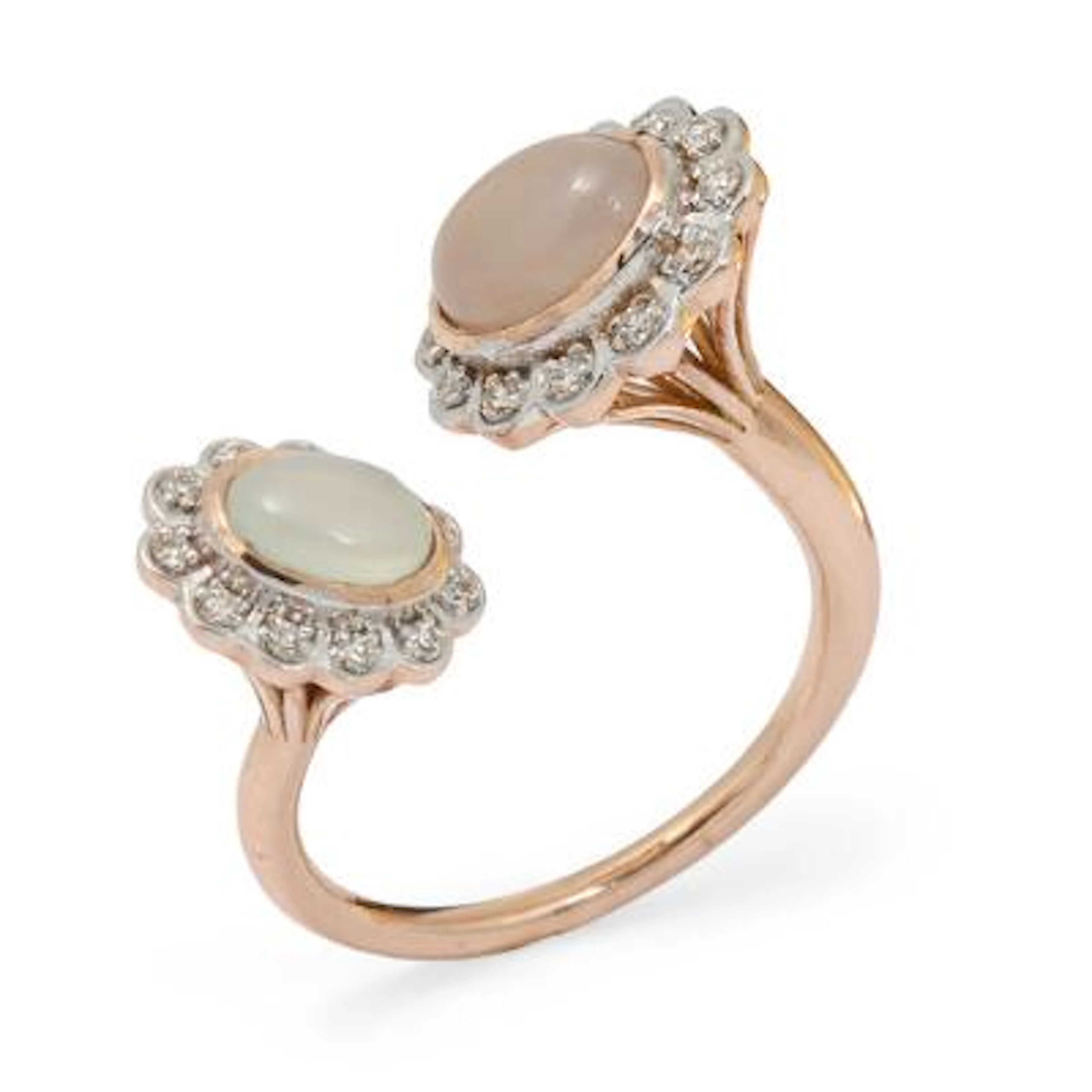 A chalcedony and diamond ring set with two chalcedonis, mounted in