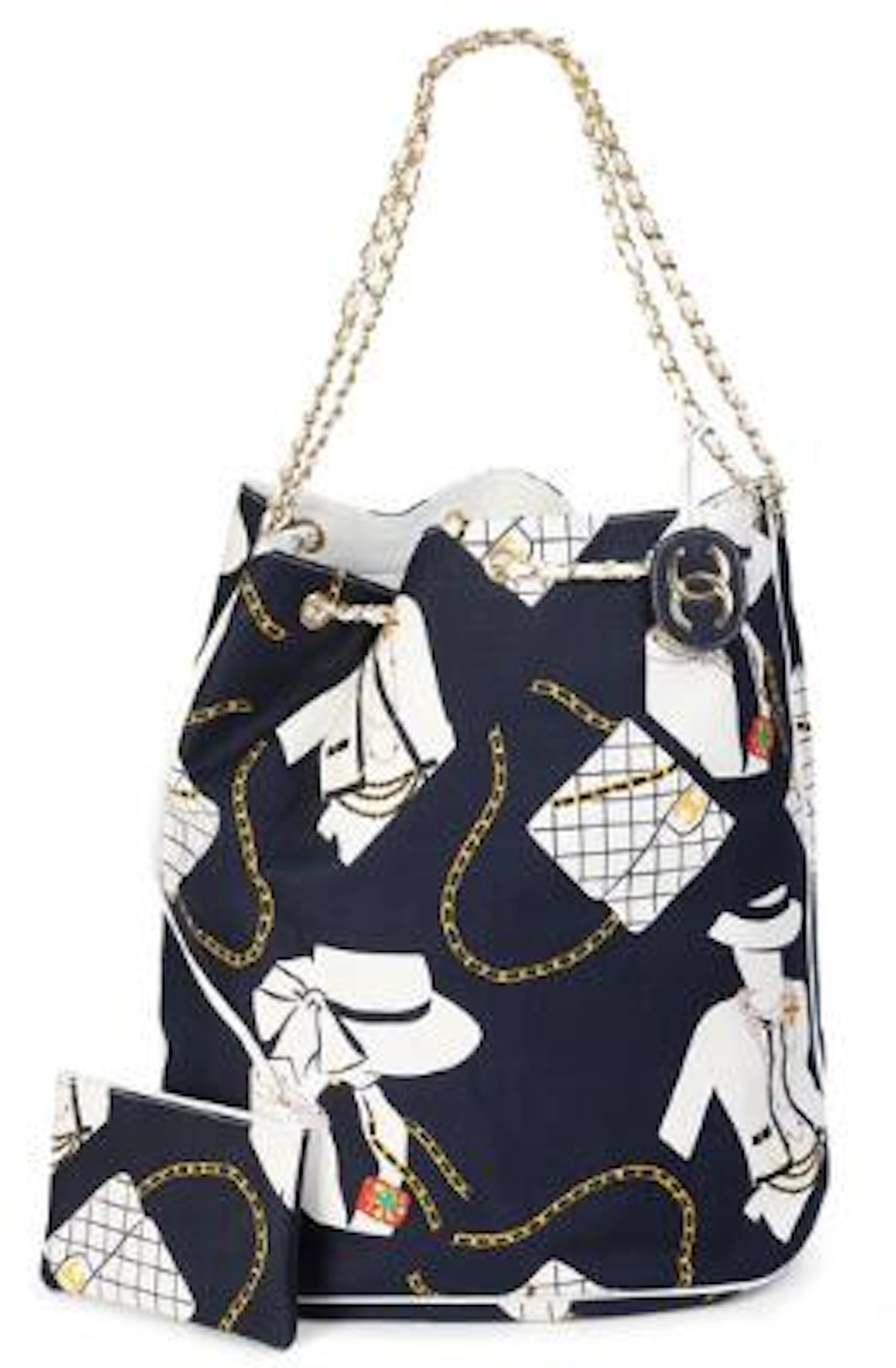 Chanel: A "Coco Silhouette" tote bag of white, dark blue and golden