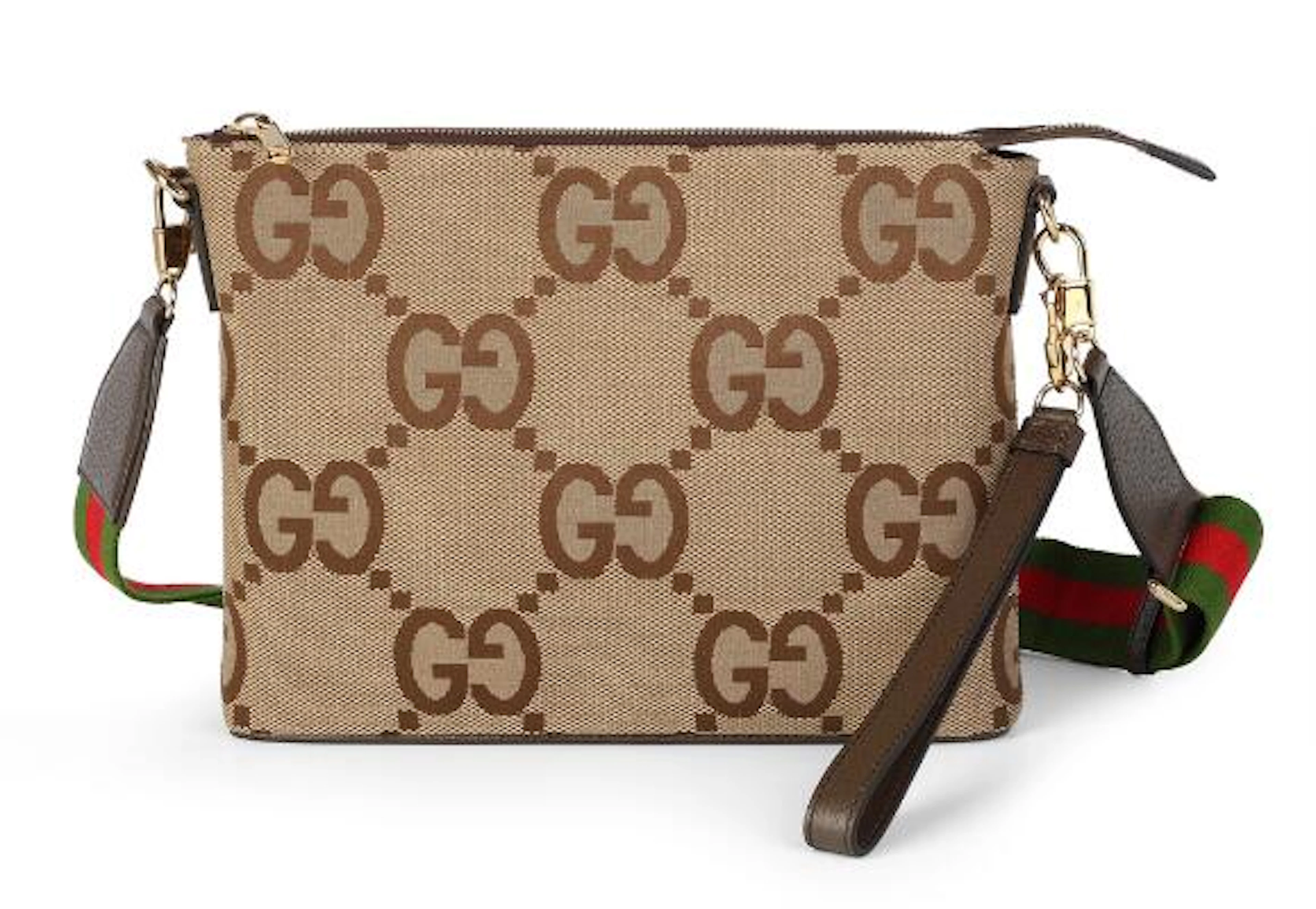 Gucci: A "Jumbo GG Pouch" of brown monogram canvas with brown leather