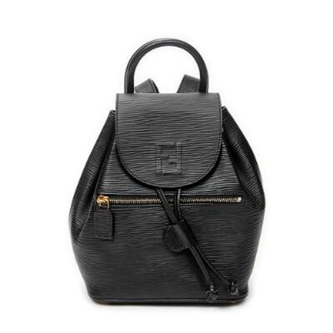 Fendi: A "Vintage Flap Drawstring Backpack" in black leather with
