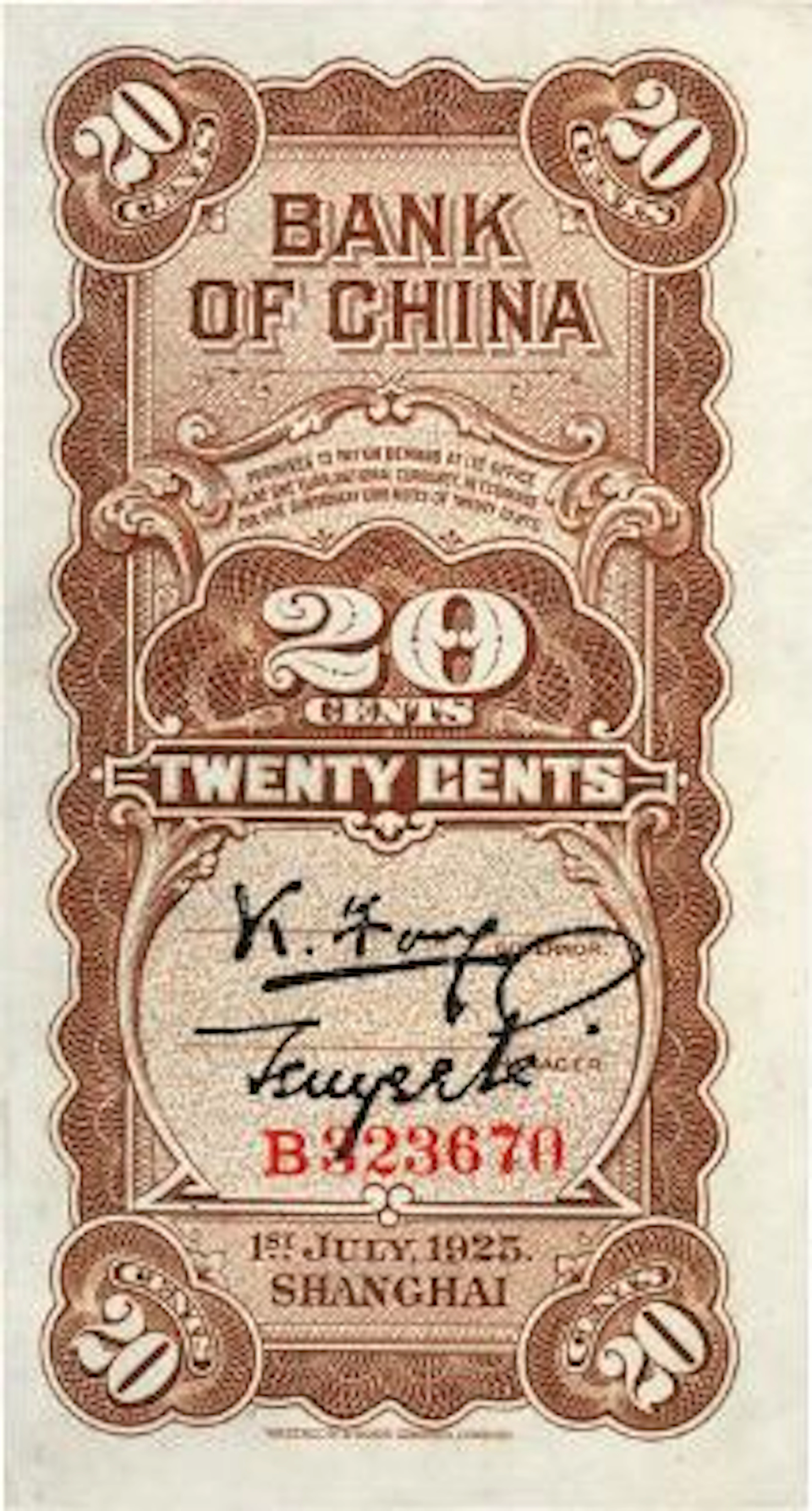 China, 20 Cents 1925, Shanghai, Pick 64 – Bruun Rasmussen Auctioneers