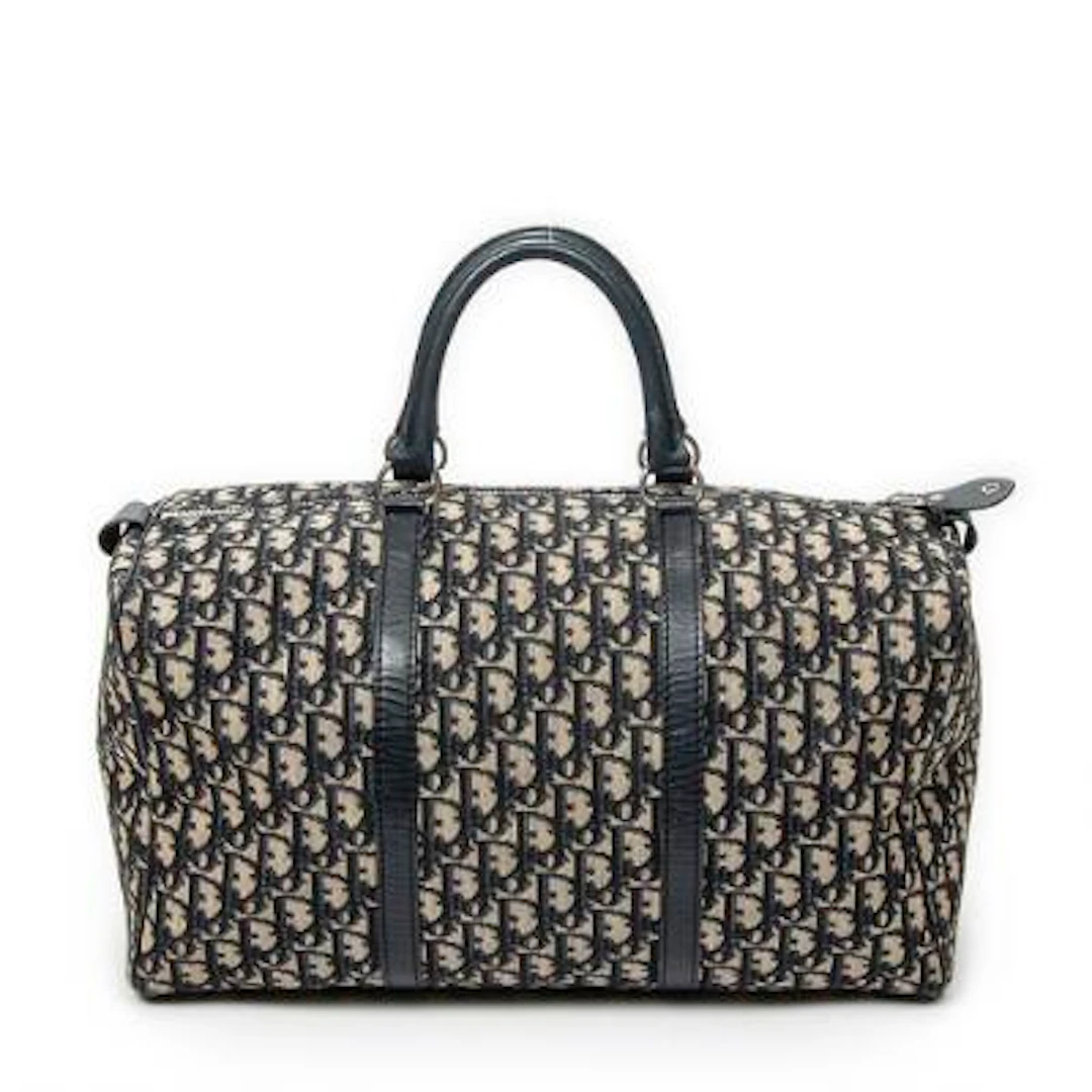 Dior: "Vintage Medium Travel Bag" of navy/beige Diorissimo canvas