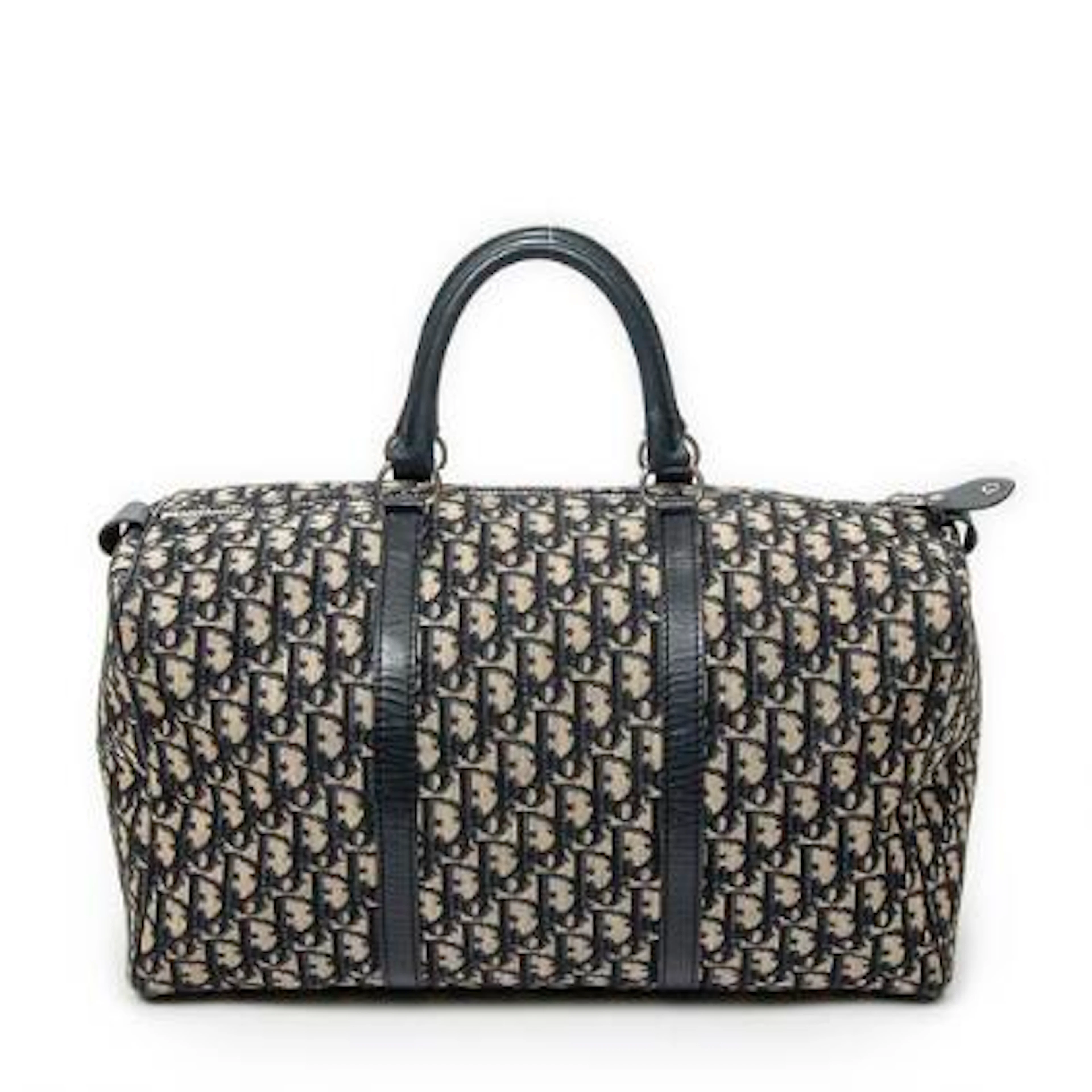 Dior: "Vintage Medium Travel Bag" of navy/beige Diorissimo canvas