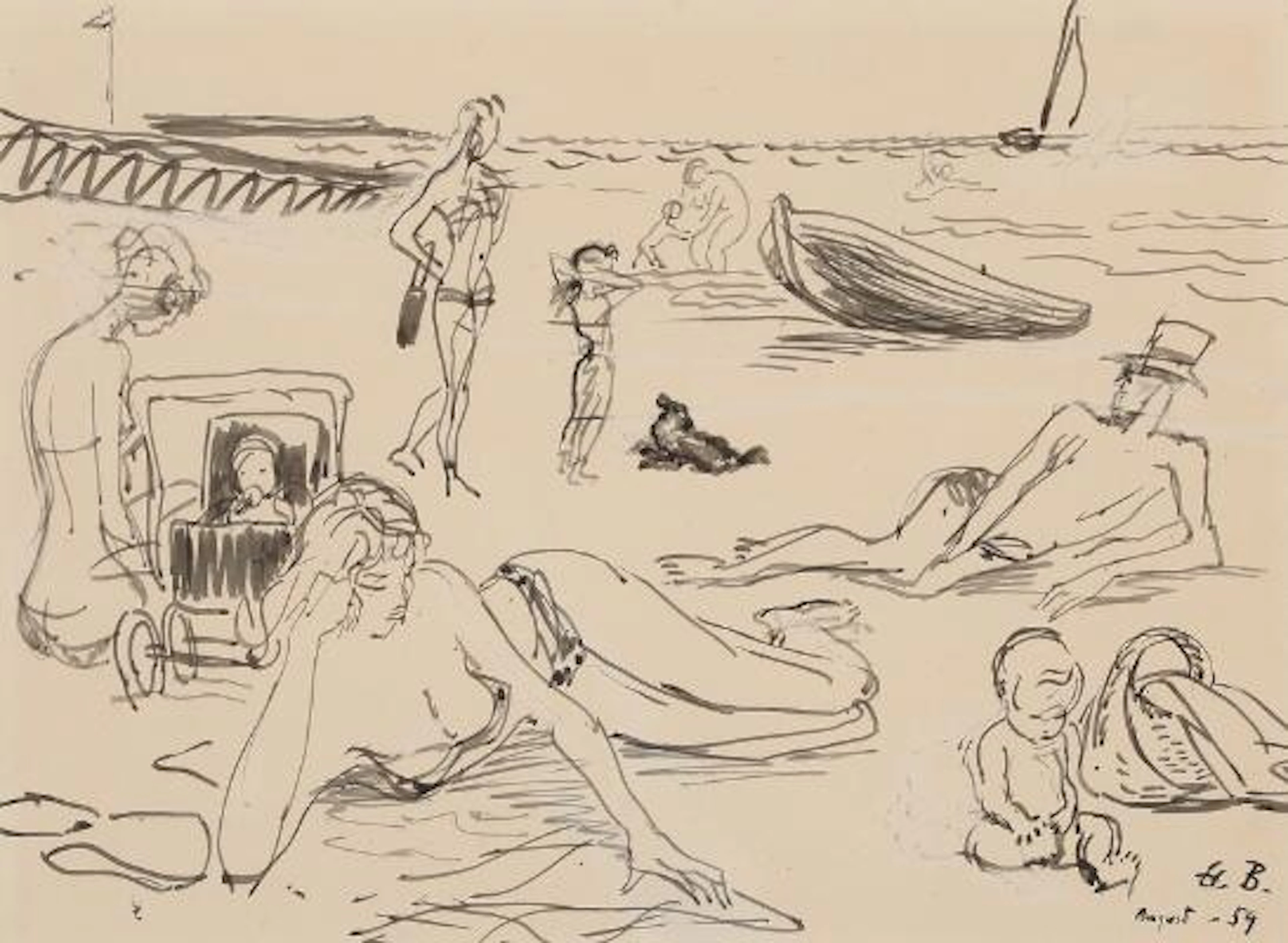 Hans Bendix: Untitled. Signed H. B. August 59. Ink on paper. Visible
