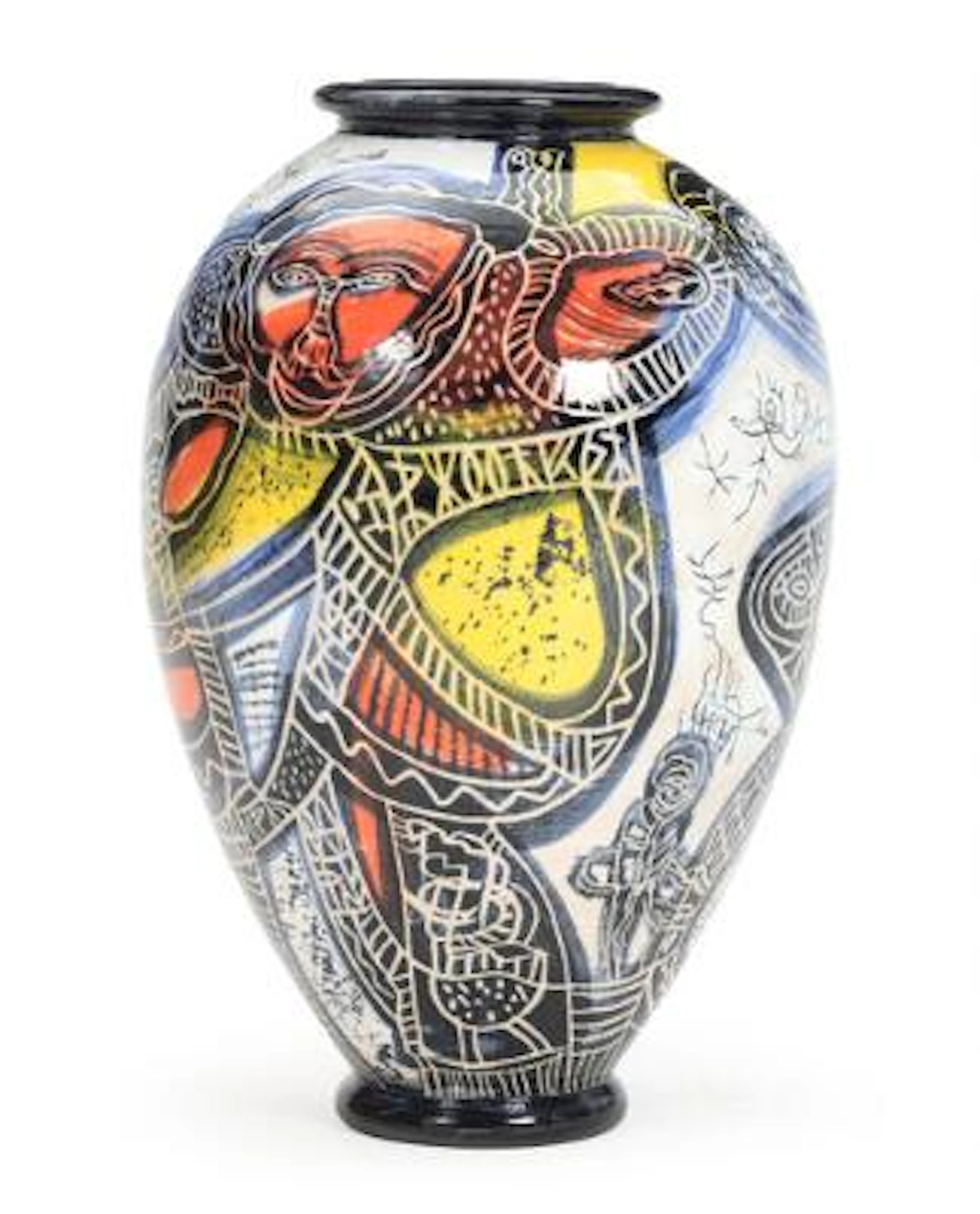 Lene Regius: "Big-Story", 2022. A stoneware floor vase with polychrome
