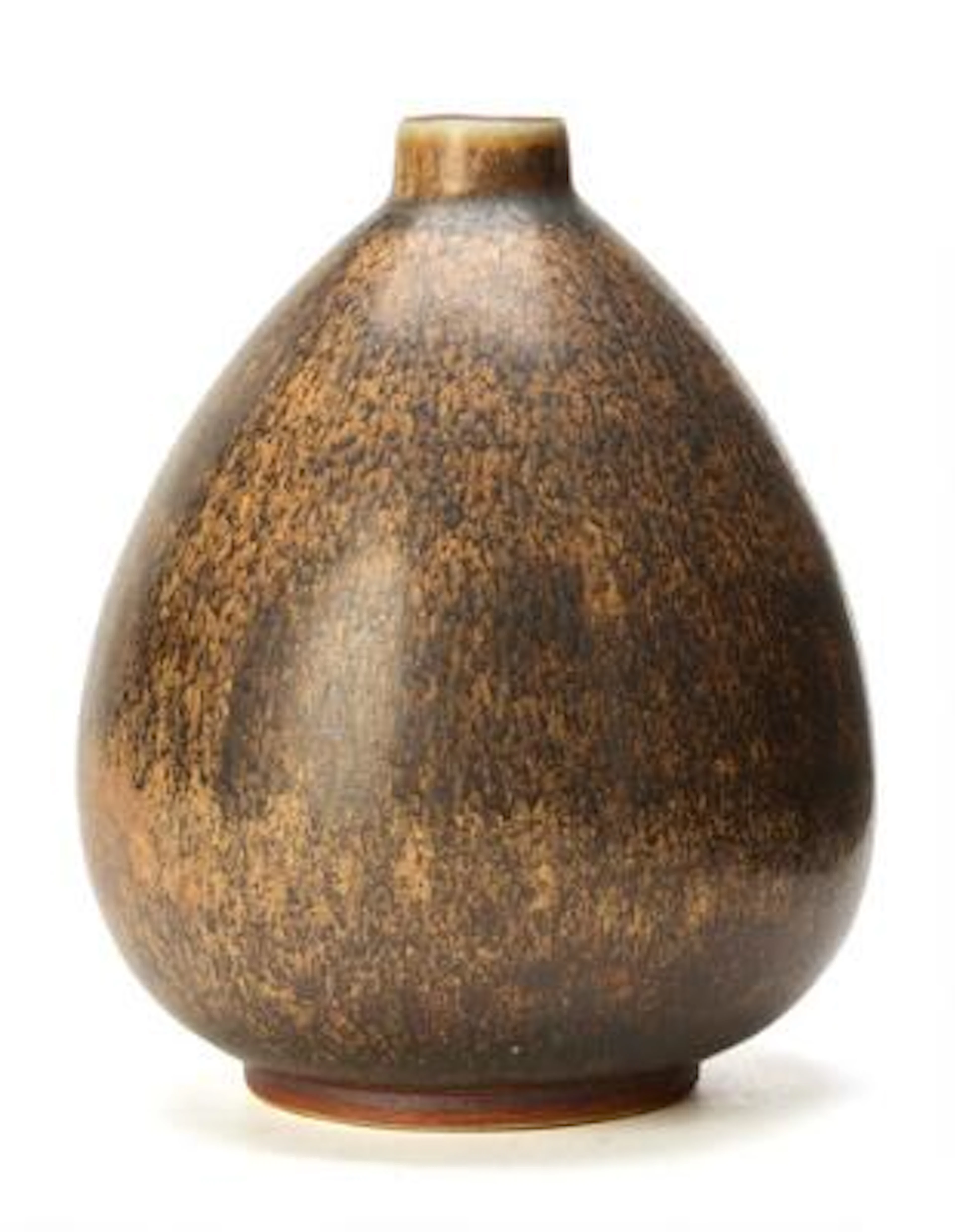 Saxbo: A teardrop-shaped stoneware vase with a narrow neck. Decorated