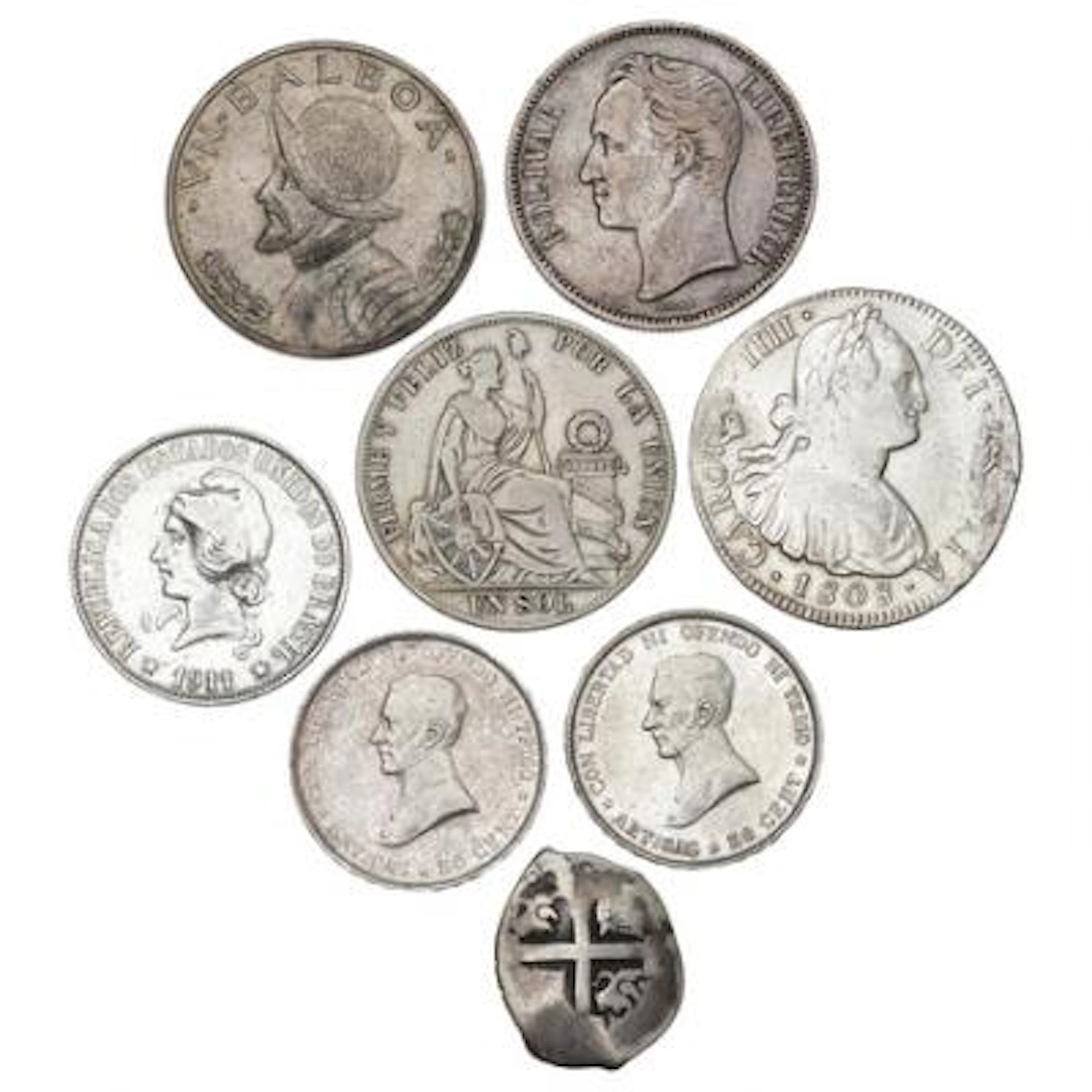 Coll. of coins from Brazil, Bolivia, Mexico, Panama, Peru, Uruguay