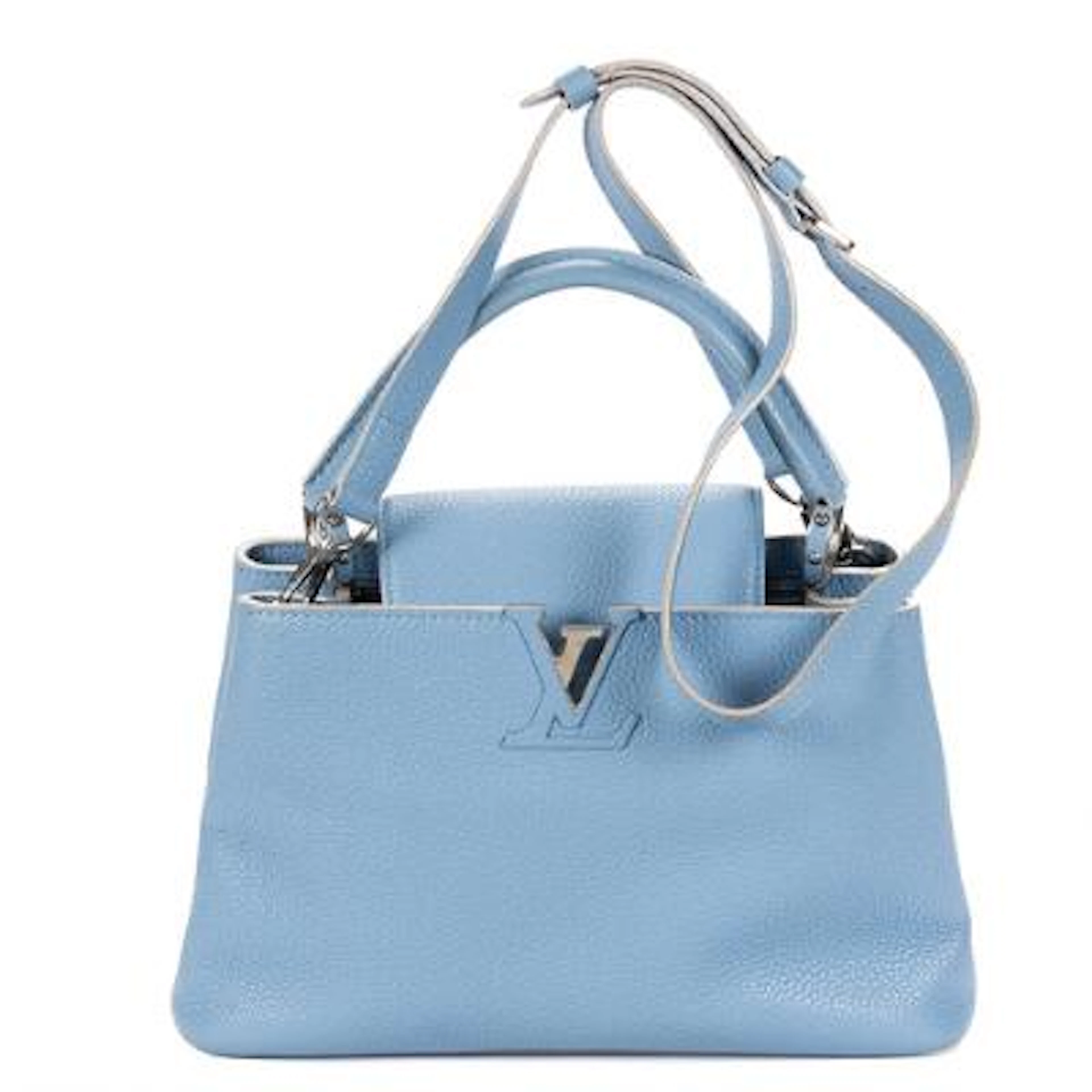 Louis Vuitton: "Capucines" bag in light blue Taurillon leather with