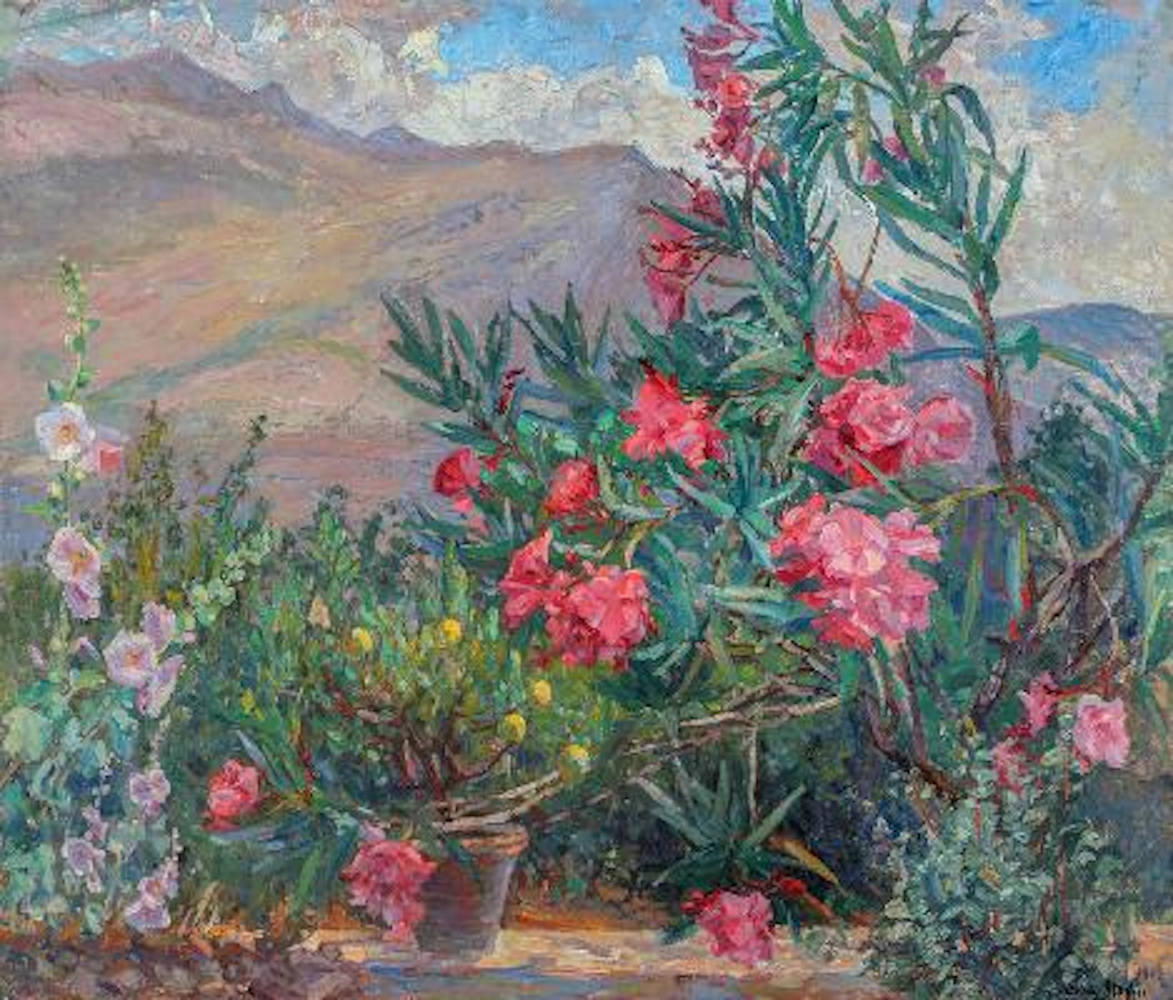 Gerda Strøm: "Blomsterbede fra Italien". Signed and dated Gerda Strøm
