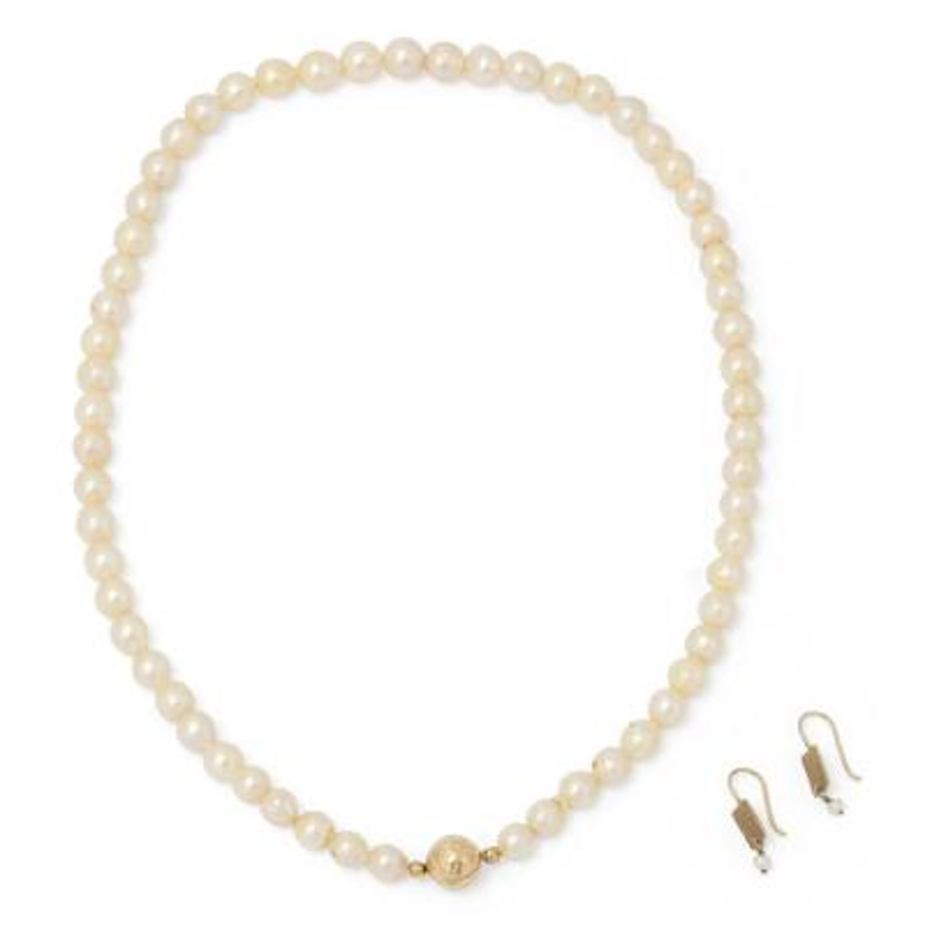 A jewellery collection comprising of a pearl necklace with a 14k gold