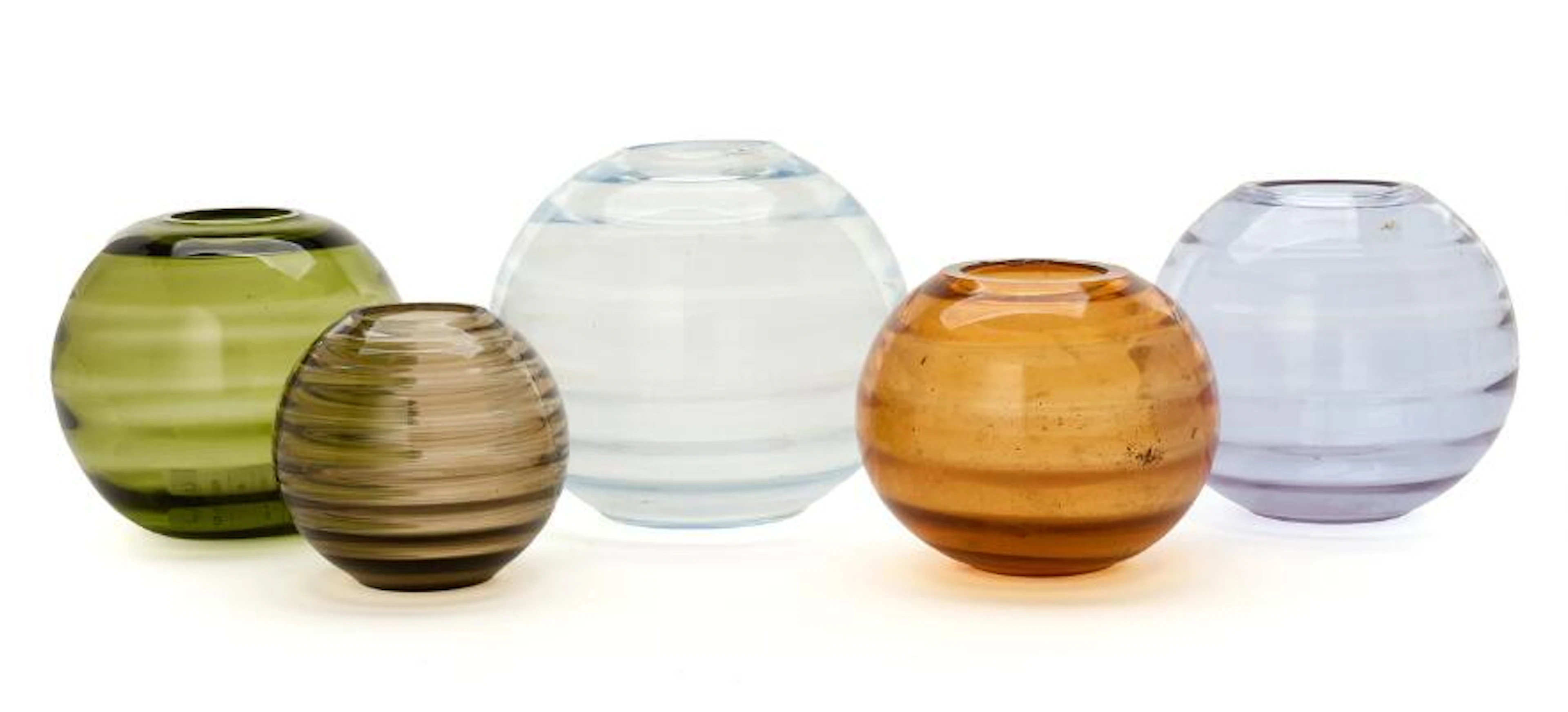 Swedish design: A set of five "Funkis"-vases in resp. green, blue