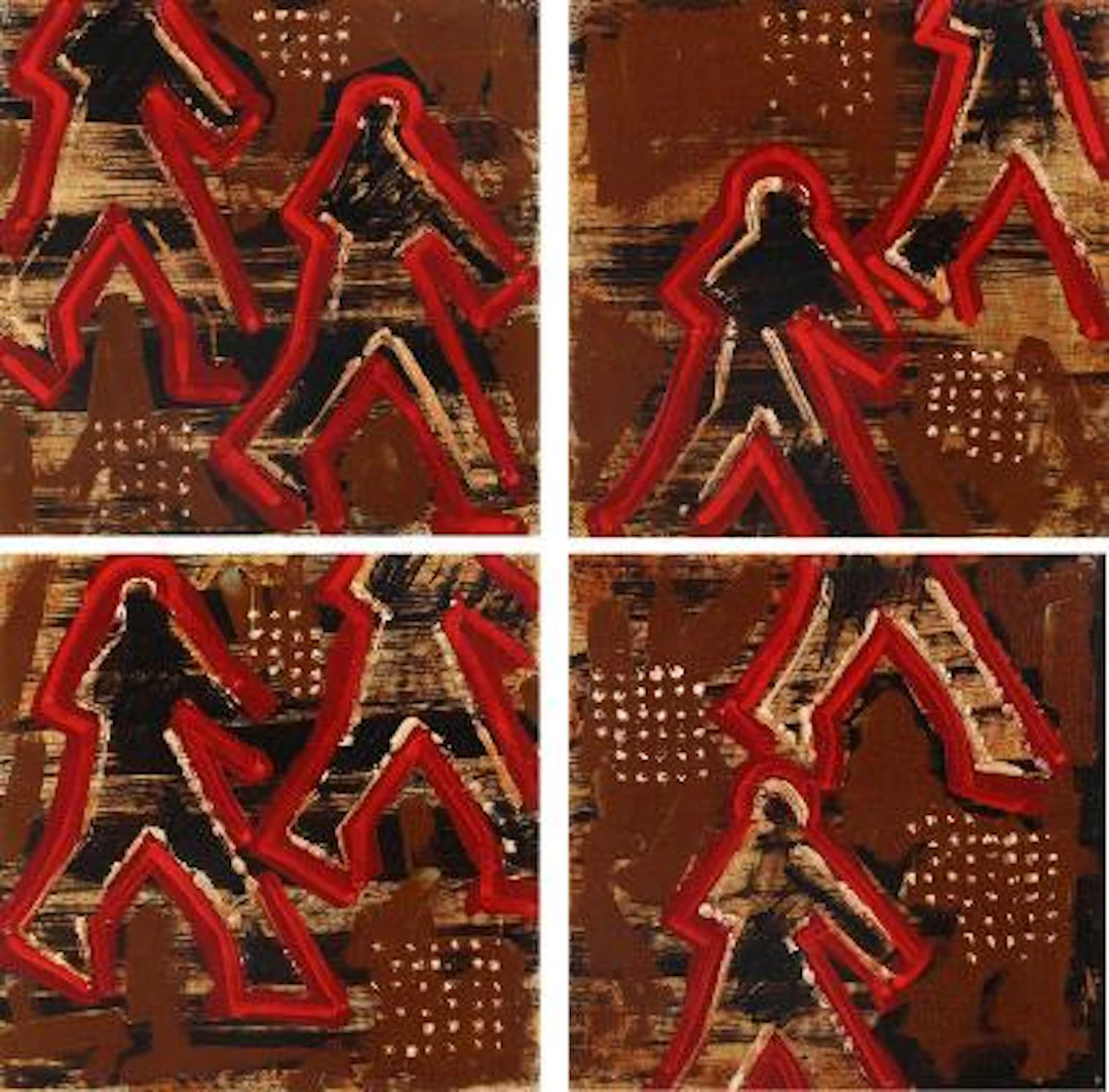 Per Just: Untitled, 1998. Four compositions. Signed P. Just. Oil on