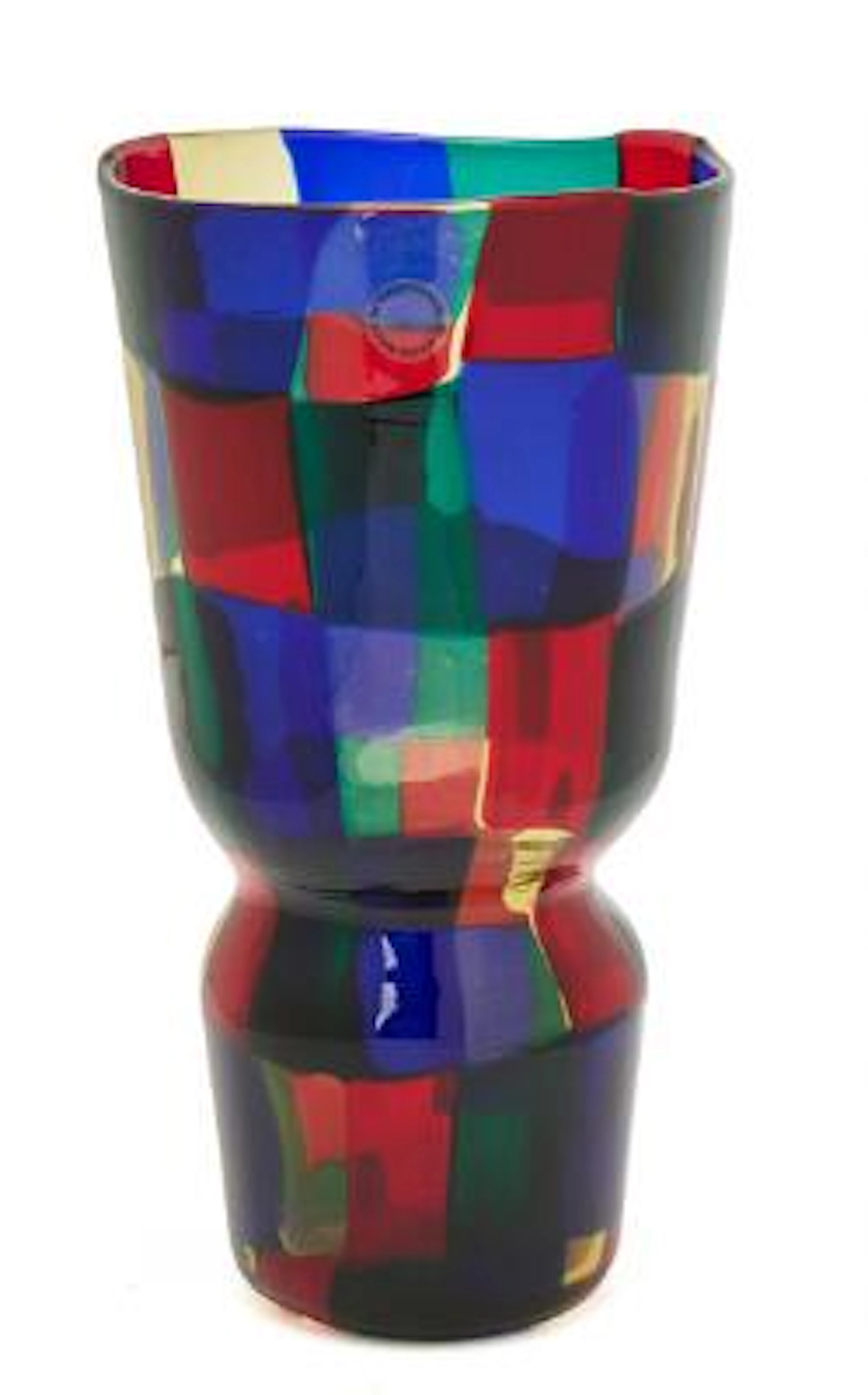 Fulvio Bianconi: "Pezzanto". A blue, red, green and yellowish glass