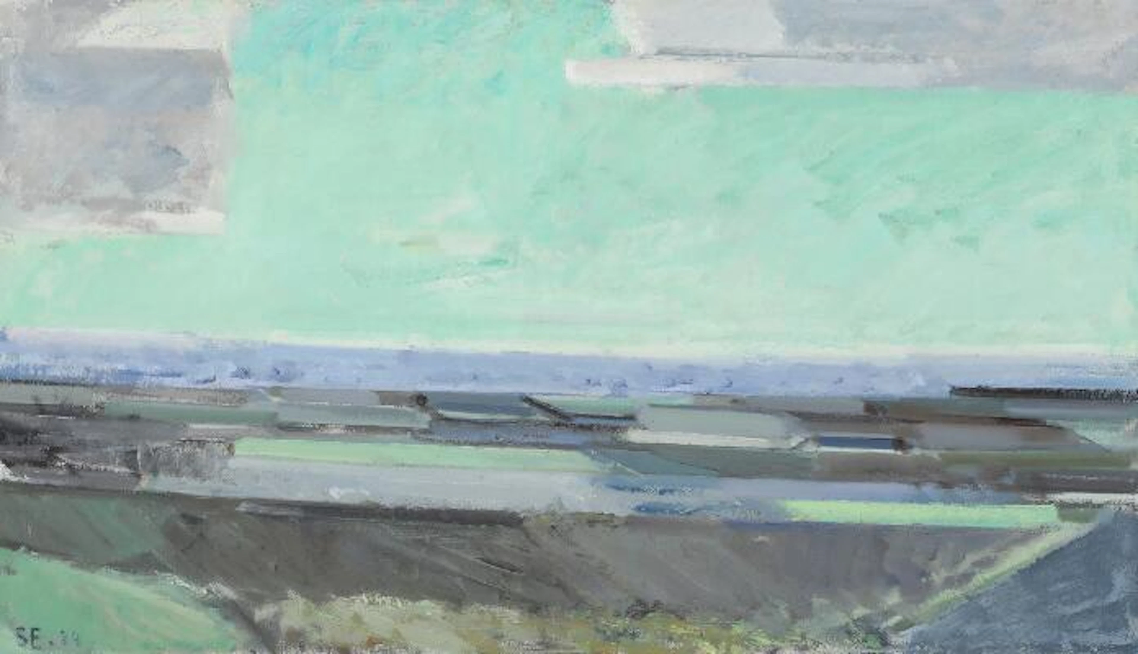 Svend Engelund: "Landscape, Green Sky", 1979. Signed SE 79. Oil on