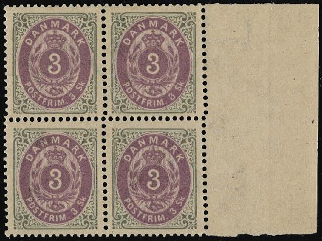 1871. 3 sk. 1.print. SUPERB block of 4 in perfect MNH condition. AFA