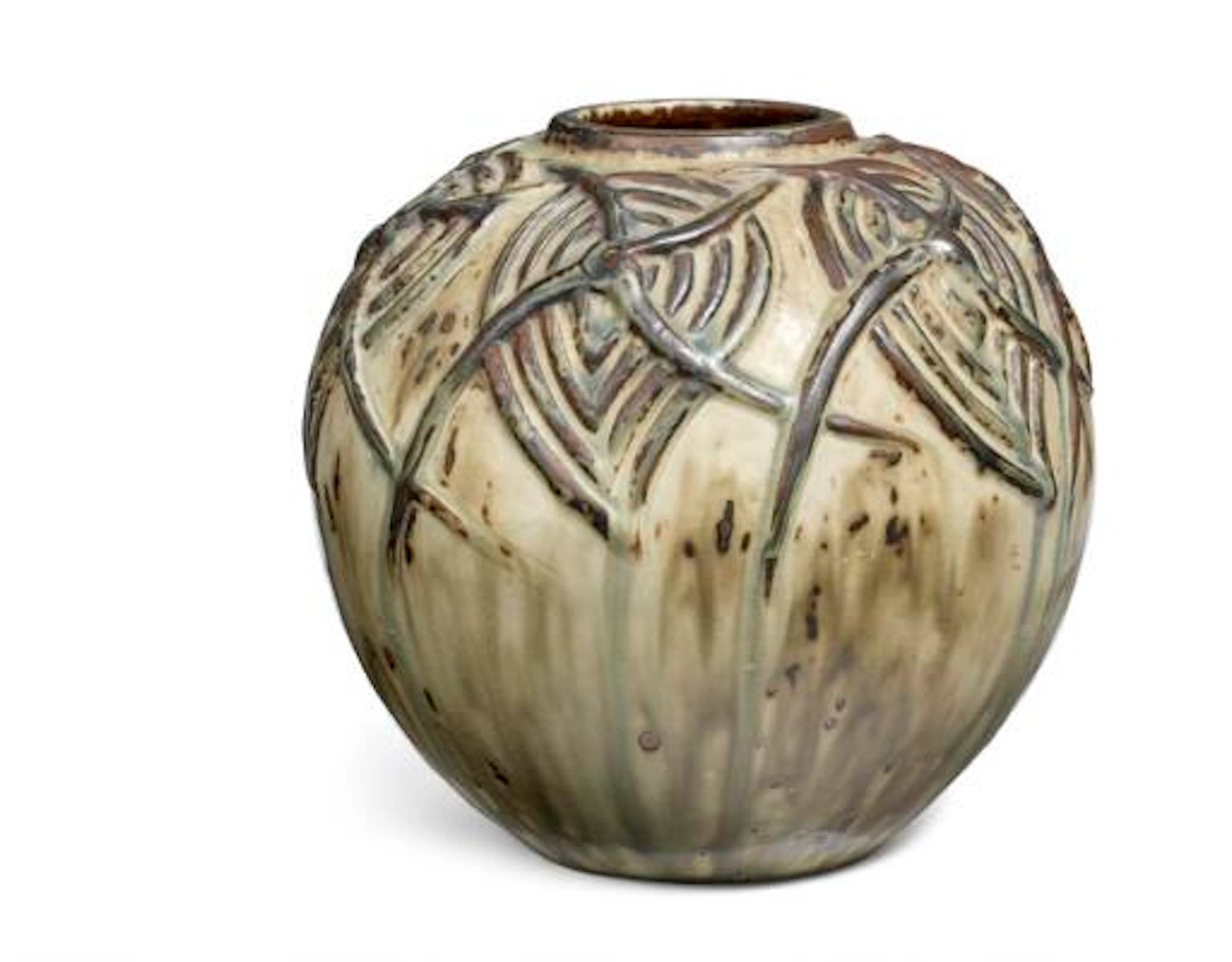 Axel Salto: A round stoneware vase modelled with "Living stones".