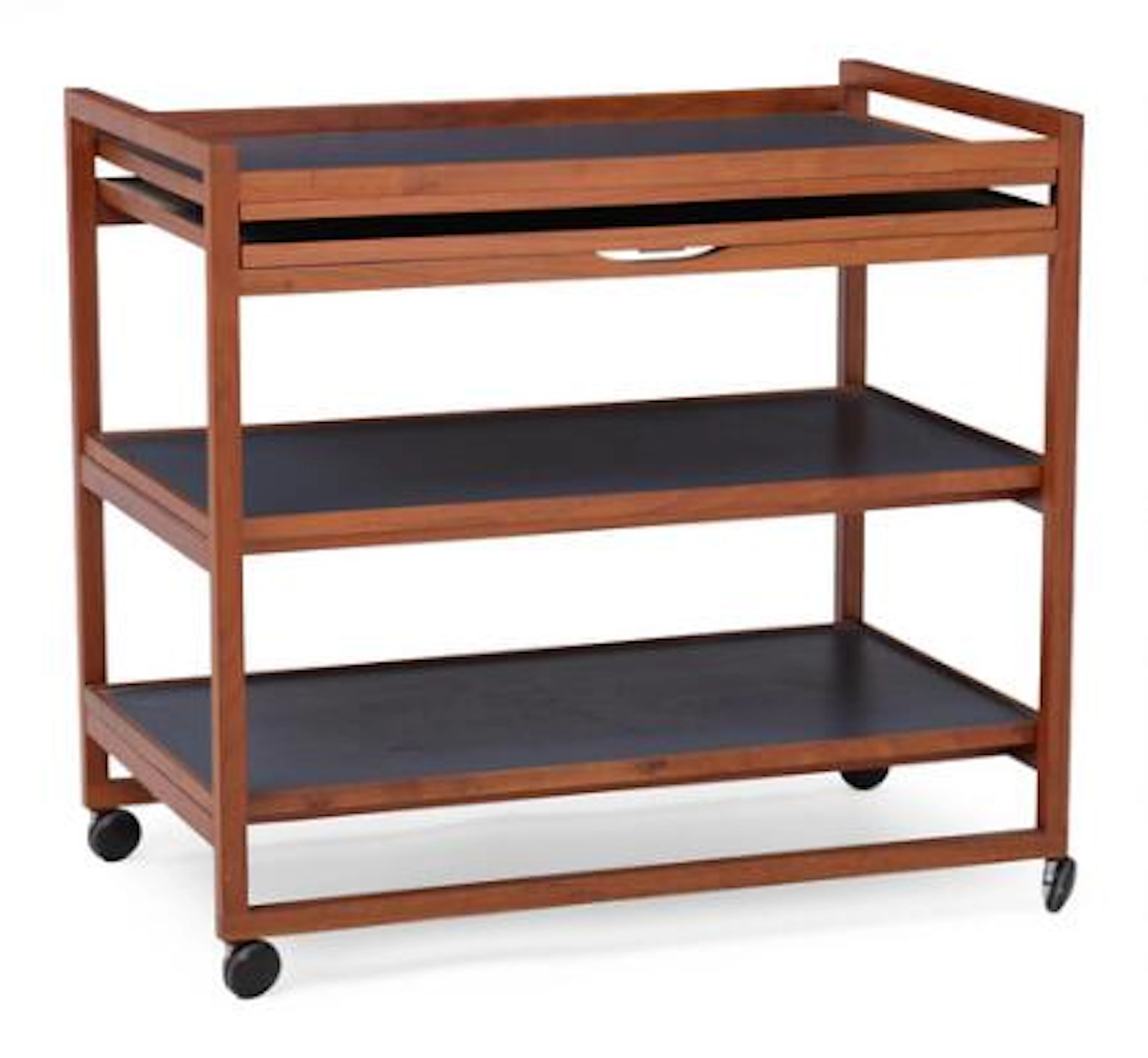 Danish furniture desing: Serving trolley in teak mounted on wheels.