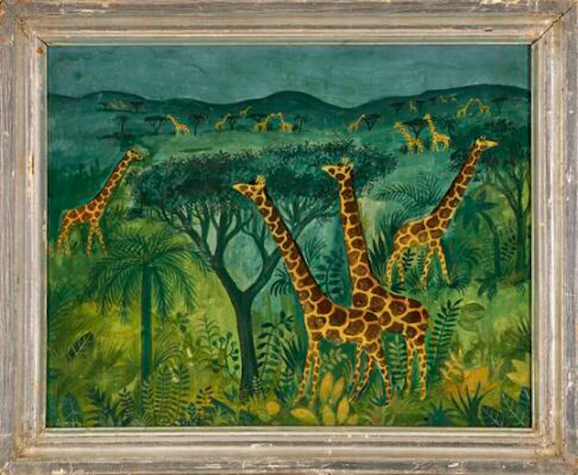 Hans Scherfig: Giraffes. Signed Scherfig 1949; signed on exhibition