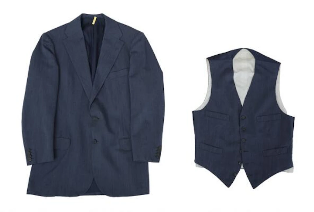 Alfred Alm: A blue herringbone jacket with matching waistcoat. 1985.