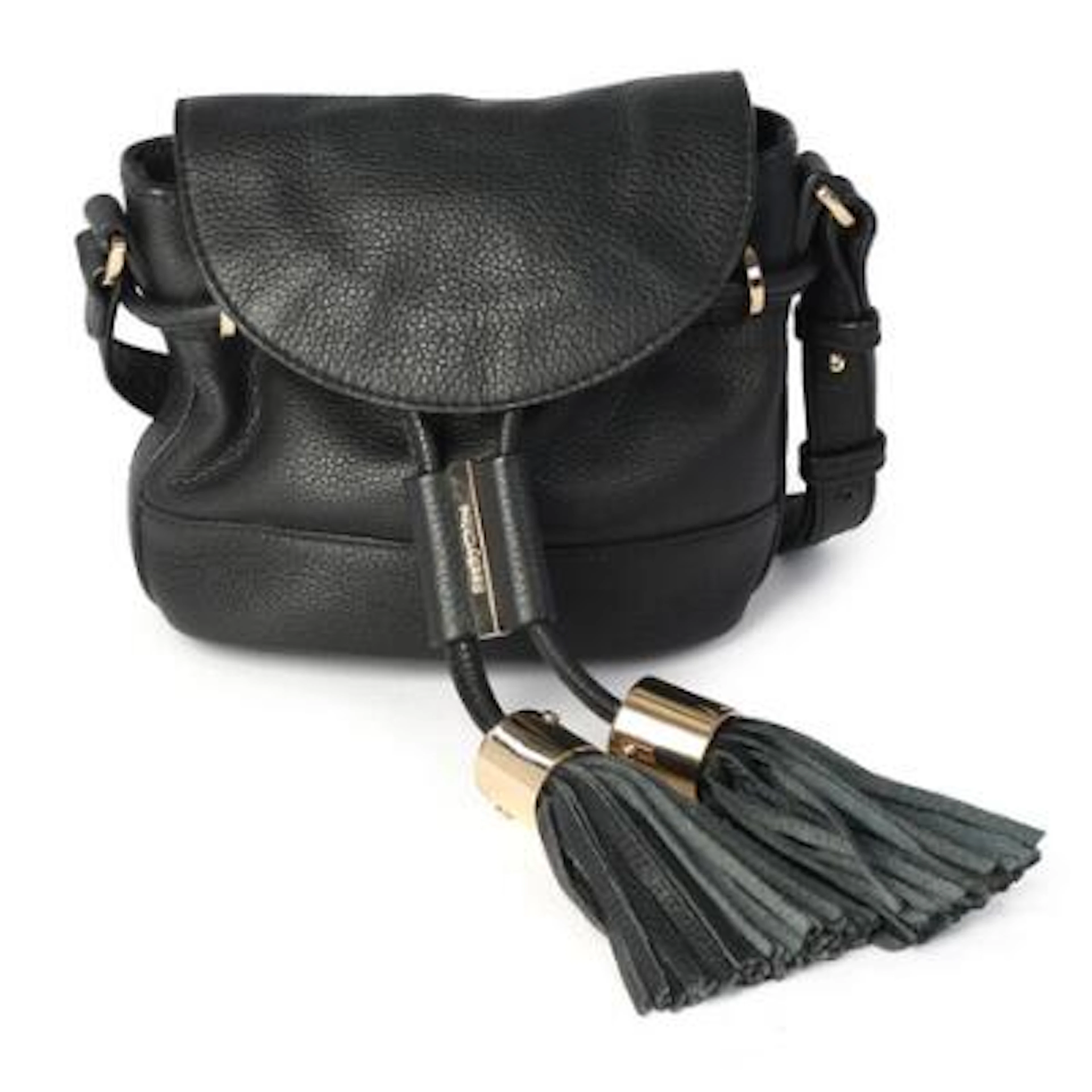 See by Chloé: A black leather bag with gold-toned hardware, shoulder