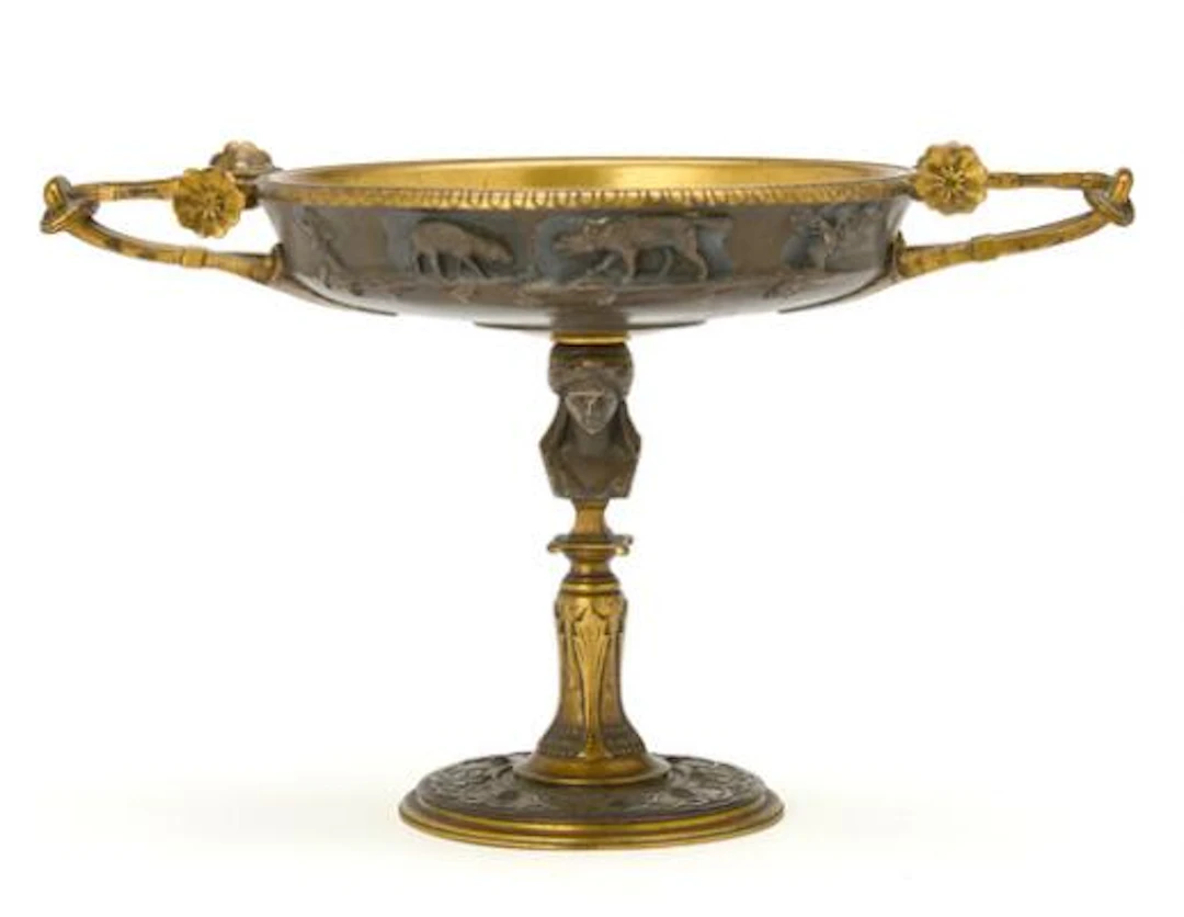 Henry Cahieux: Tazza in patinated and gilded bronze. Manufactured