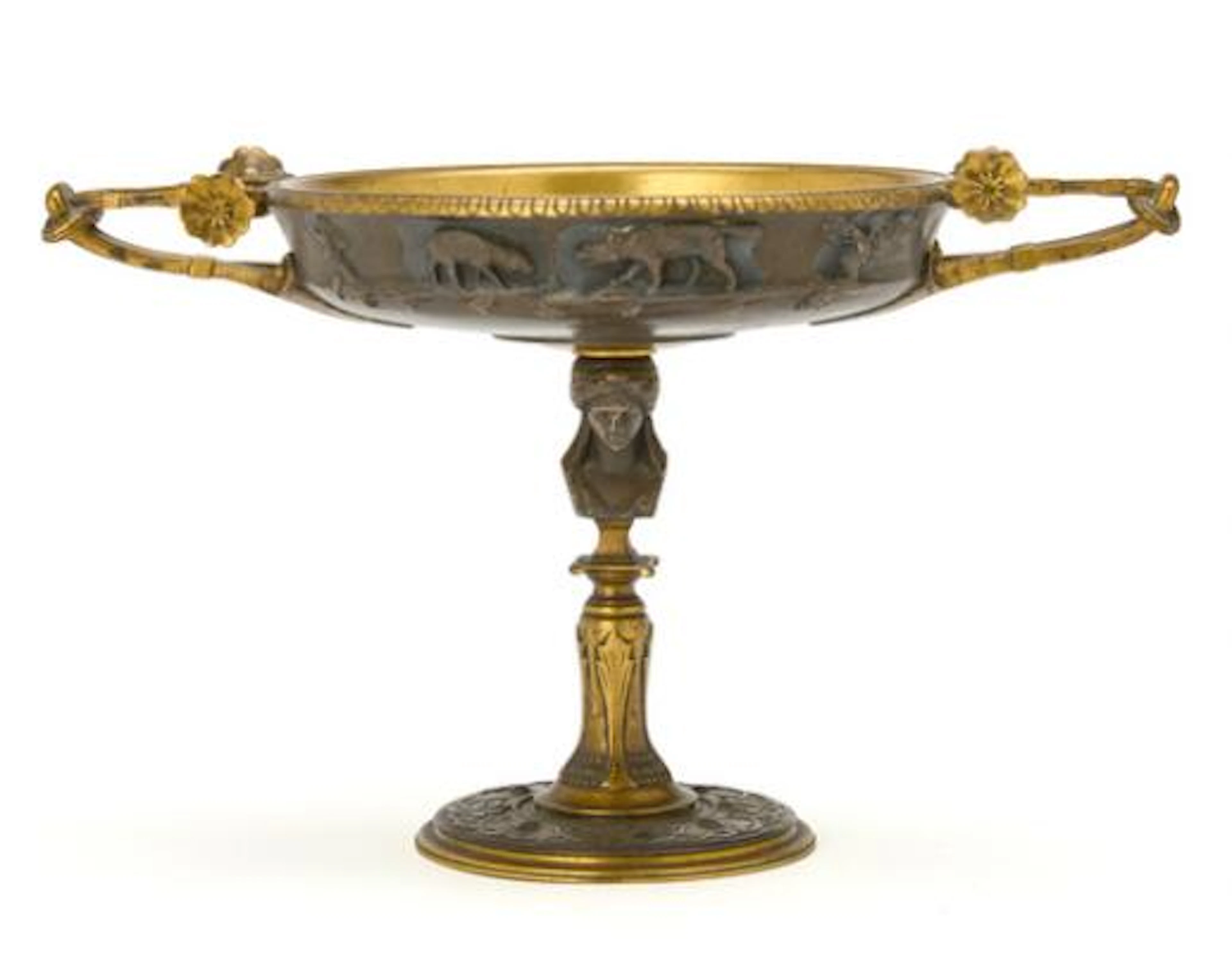 Henry Cahieux: Tazza in patinated and gilded bronze. Manufactured