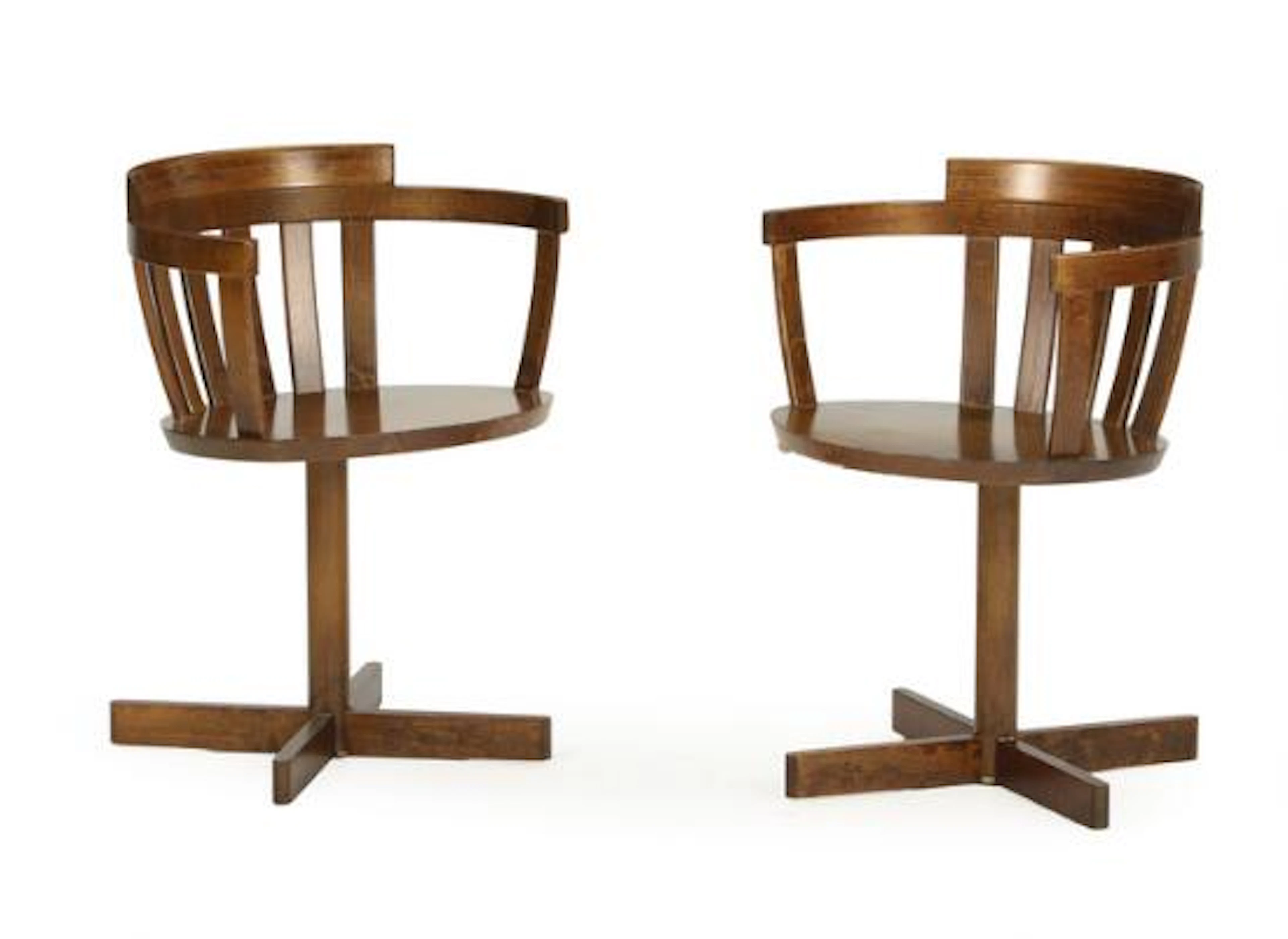 Sune Fromell, Jan Hallberg: A pair of stained birch swivel armchairs.