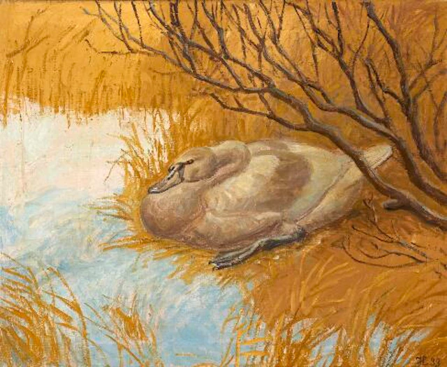 Johannes Larsen: The ugly duckling. Signed and dated. Oil on canvas.