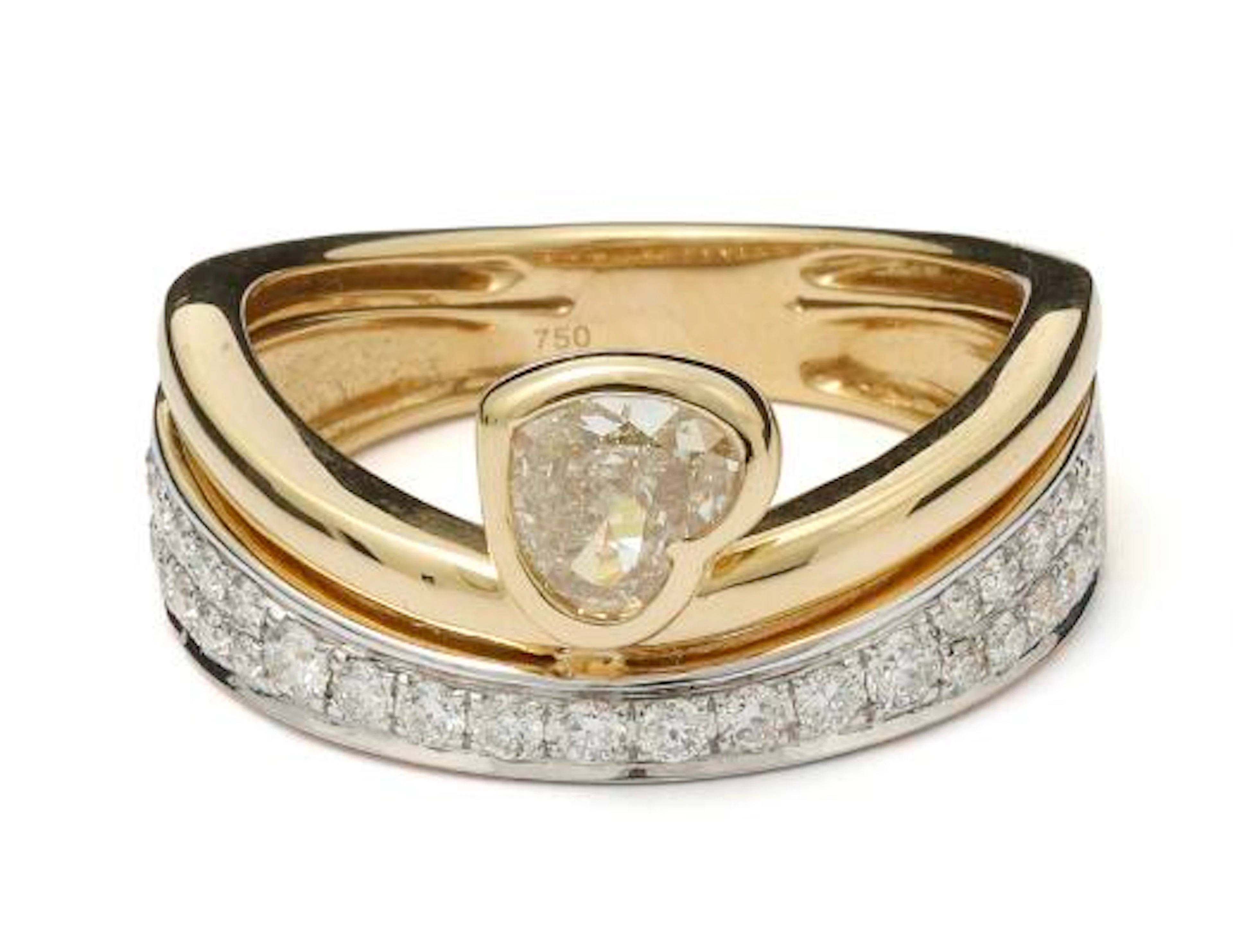 A diamond ring set with numerous brilliant-cut diamonds, mounted in