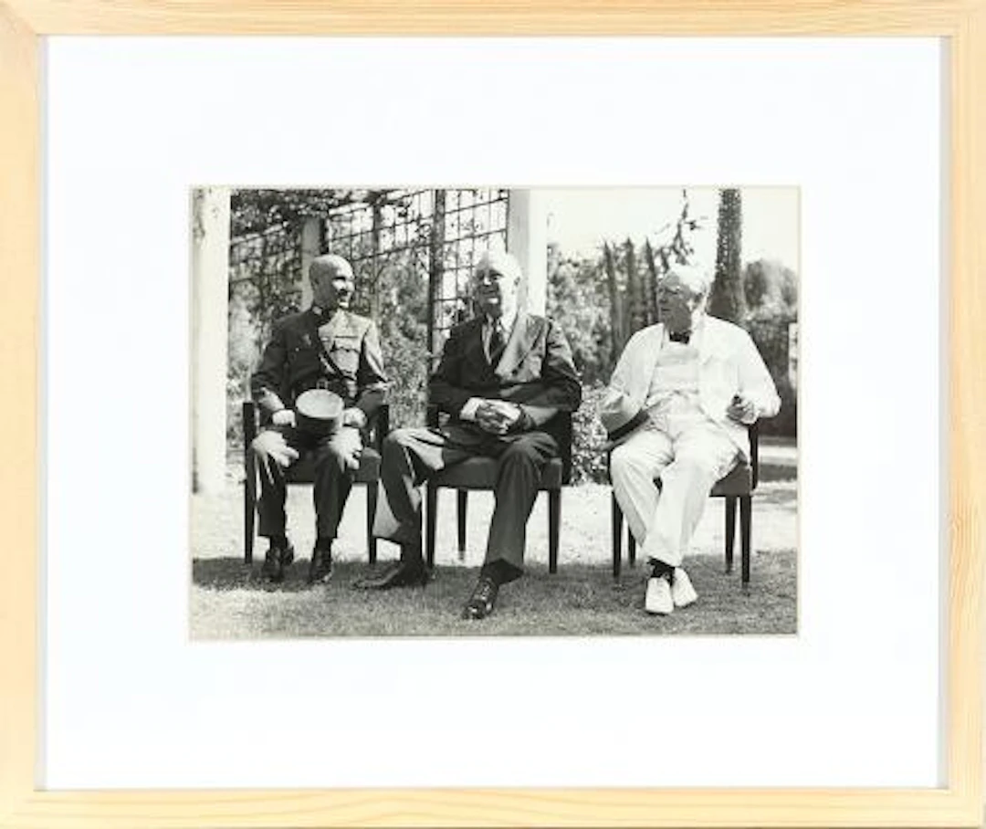 Chiang Kai-Shek, Franklin D. Roosevelt and Winston Churchill. Black