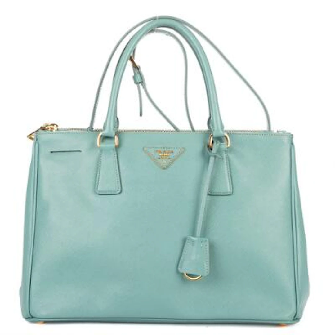 Prada: A "Medium Galleria" bag of light blue leather with gold tone