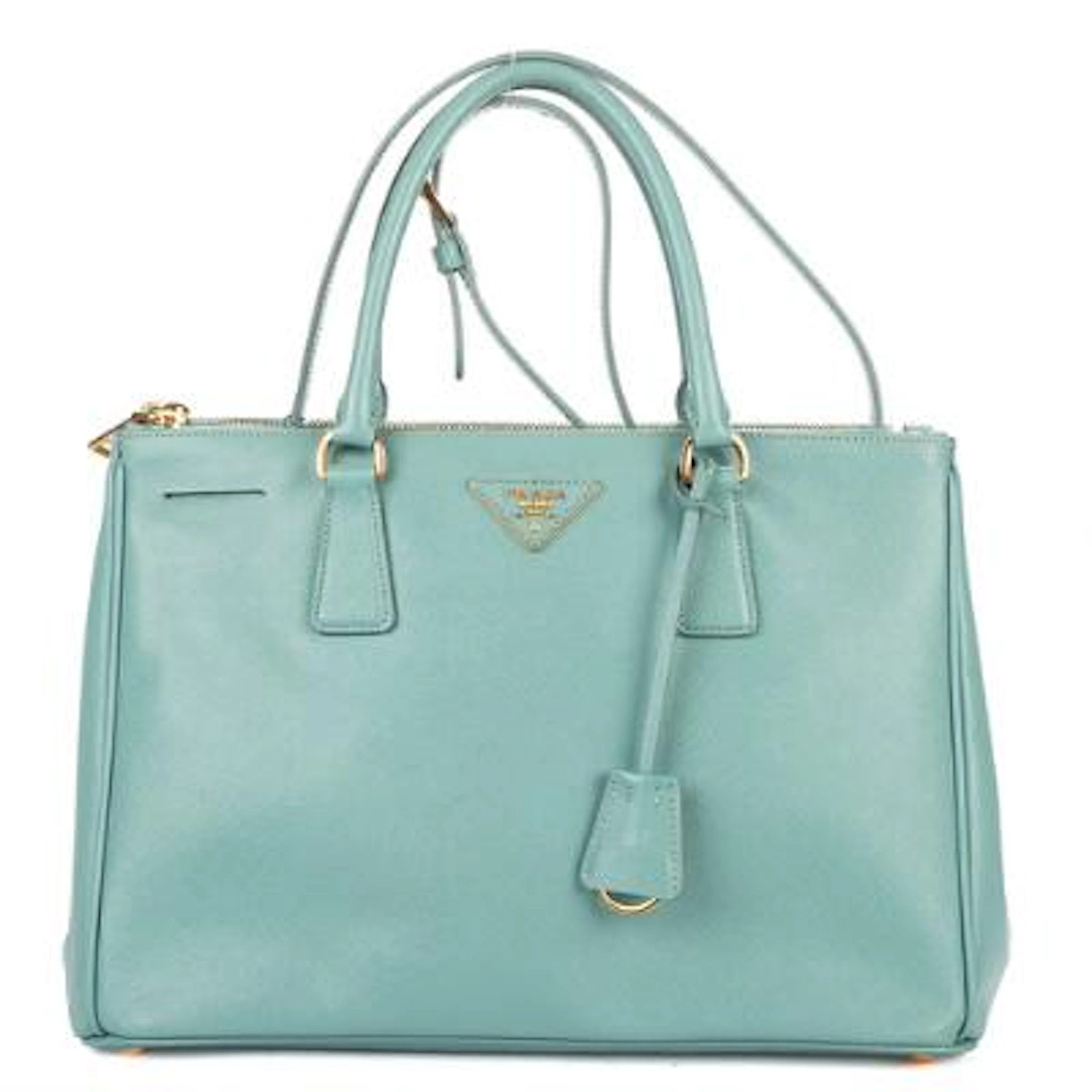 Prada: A "Medium Galleria" bag of light blue leather with gold tone